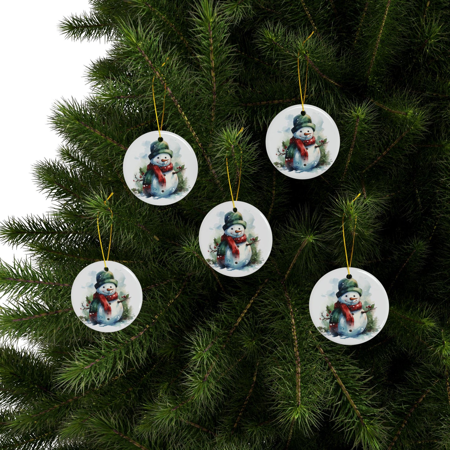 Snowman Ceramic Ornament — Double-Sided Holiday Tree Decoration
