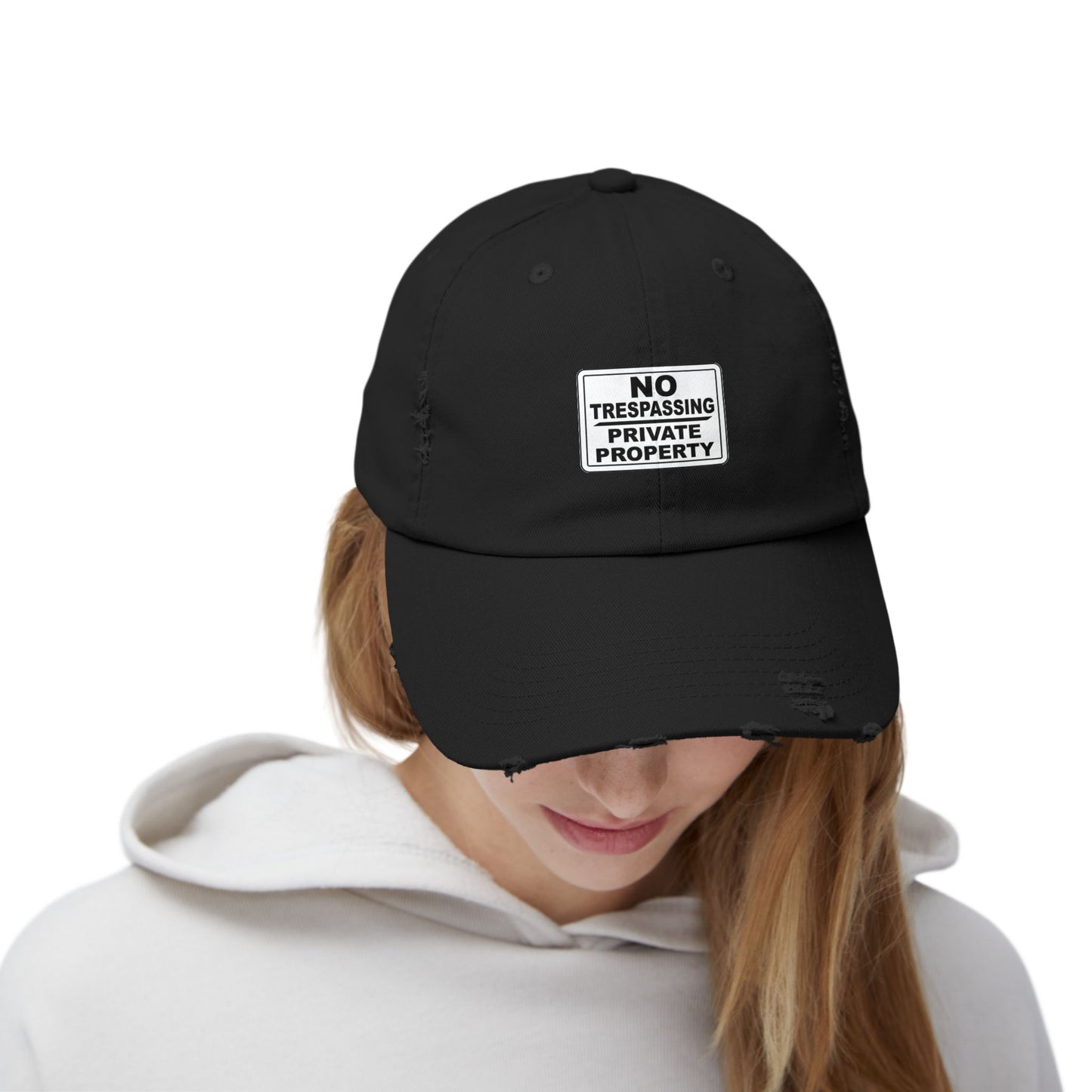 Unisex Distressed Cap - No Trespassing