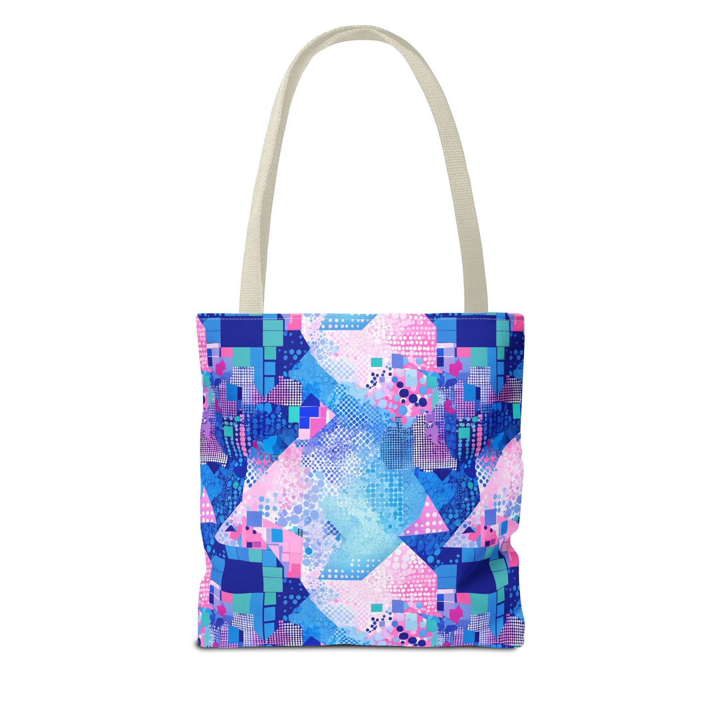 Abstract Blue Pink Geometric Tote Bag — Colorful Patterned All-Over Print Tote
