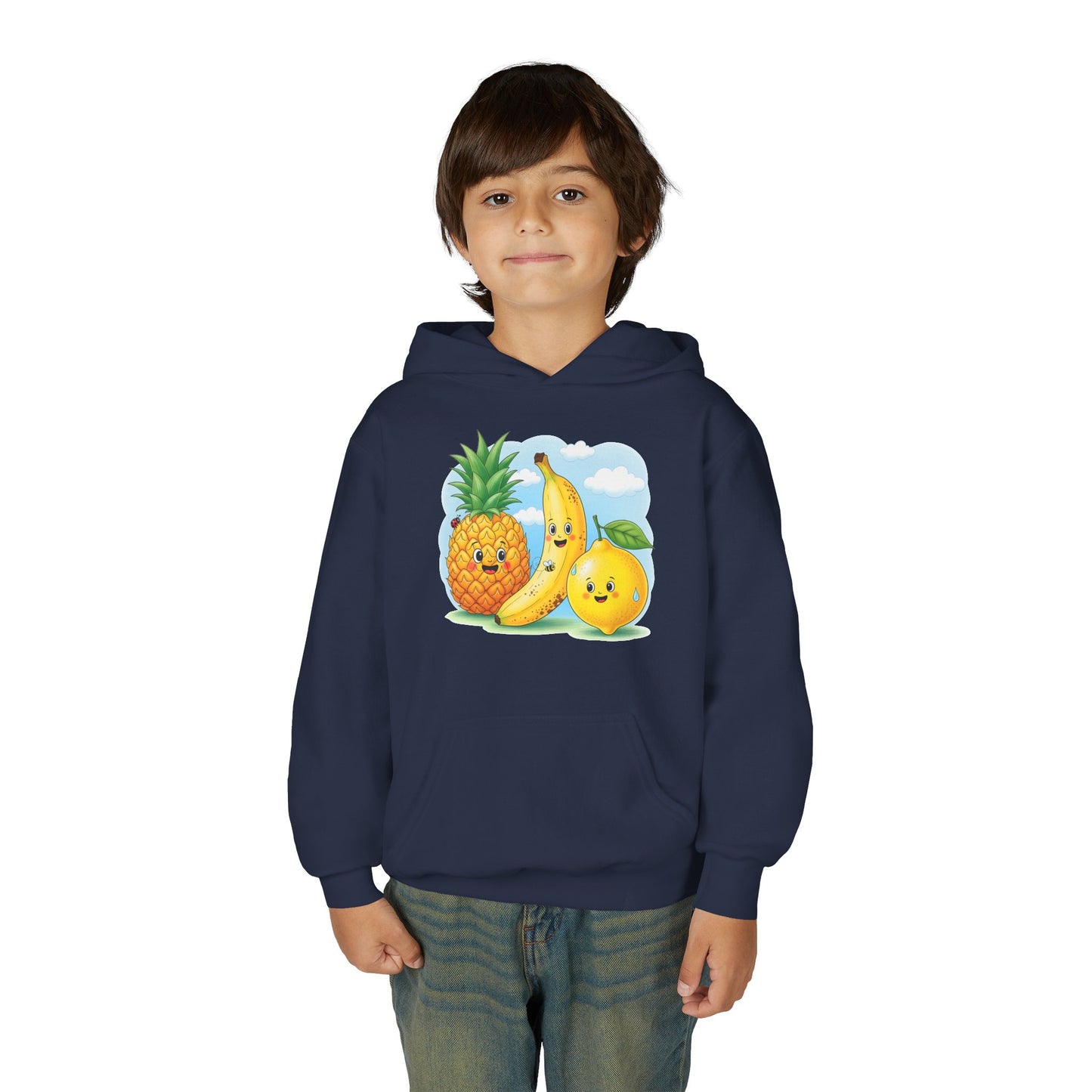 Kids Tropical Fruit Hoodie — Cute Pineapple, Banana & Orange Graphic Sweatshirt