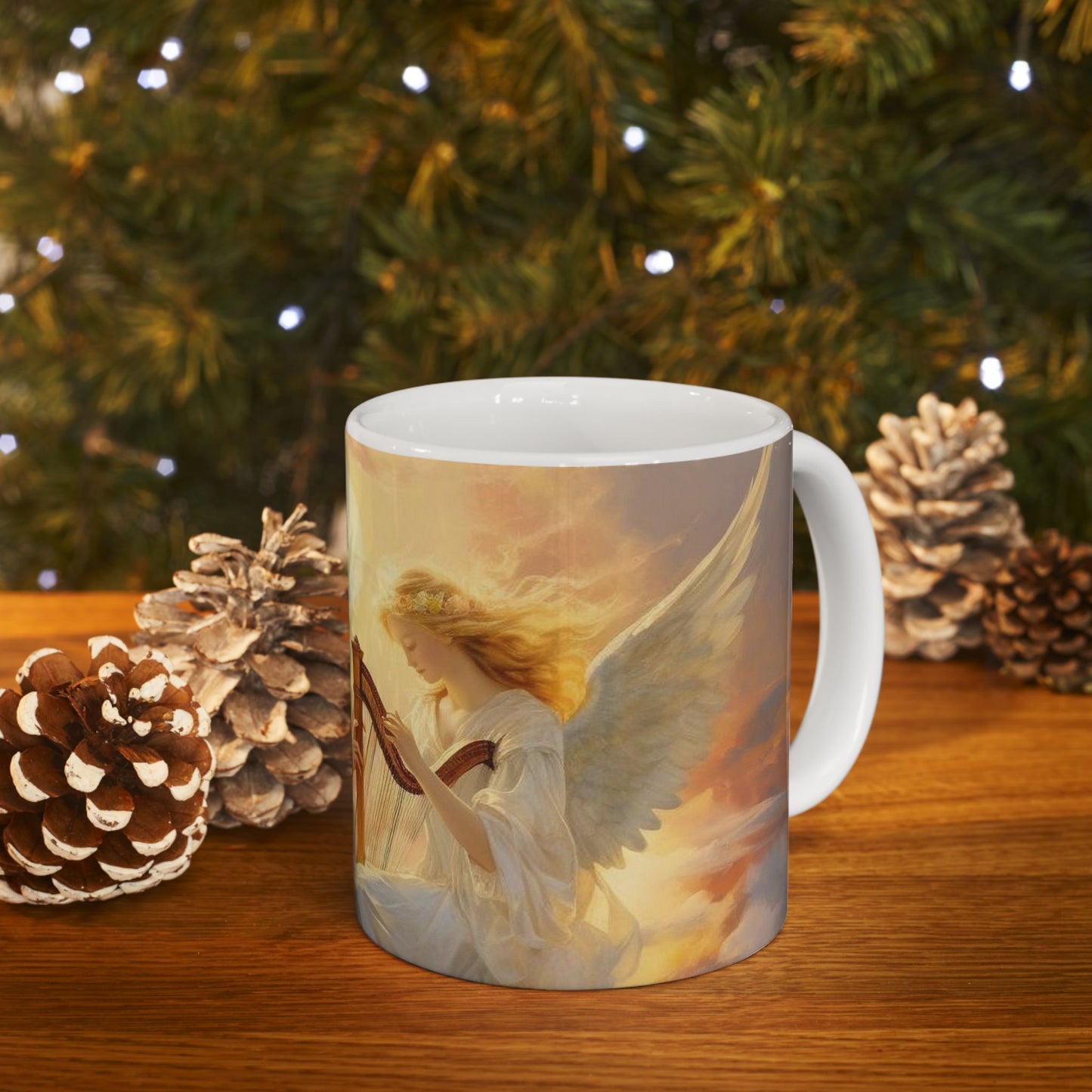 Angel Harp Ceramic Mug — Ethereal Sunrise Tea Coffee Cup (11oz, 15oz)