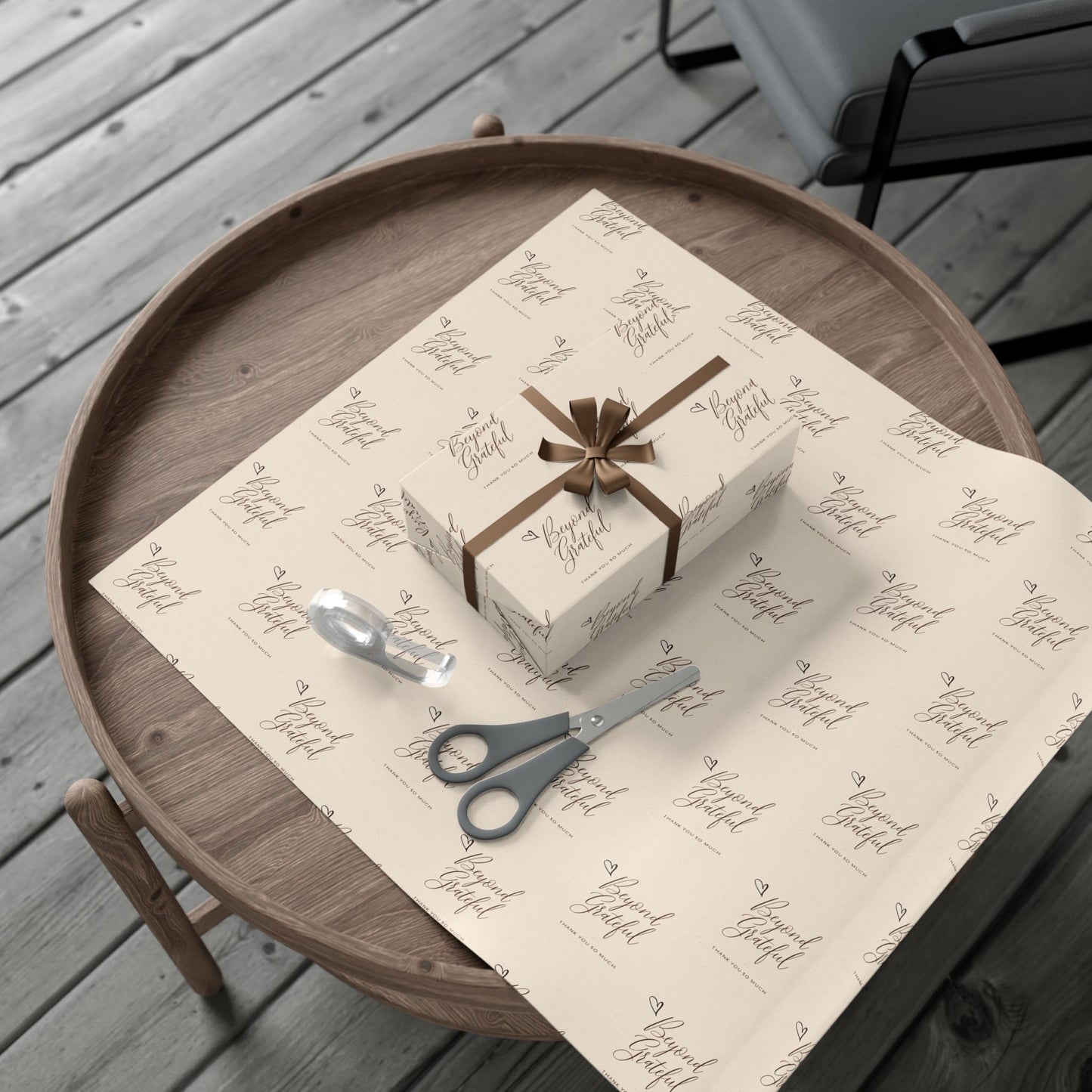 Gift Wrap Paper - “Beyond Grateful” Script Pattern | Neutral Thank You Wrapping Sheets