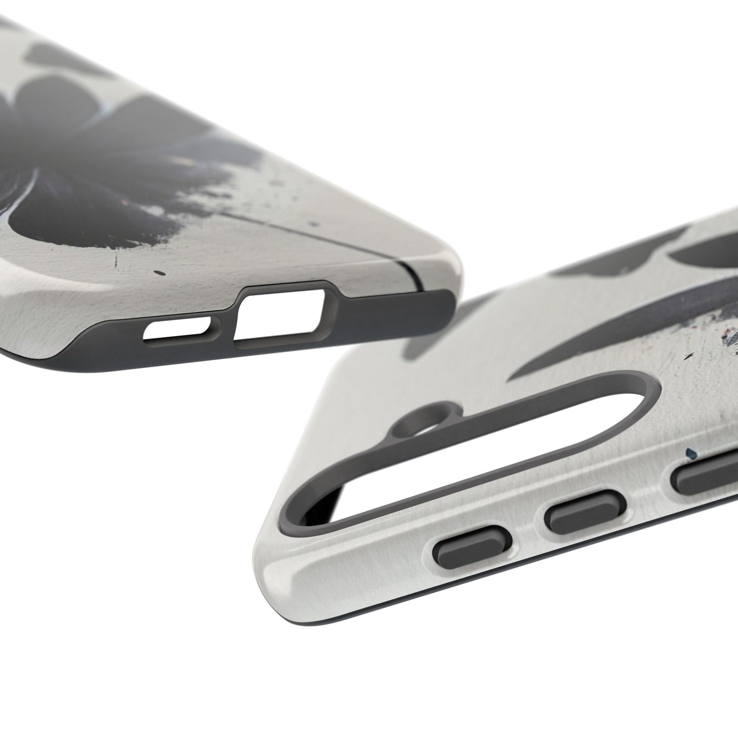 Monochrome Floral Tough Phone Case — Black Ink Flower Protective Cover