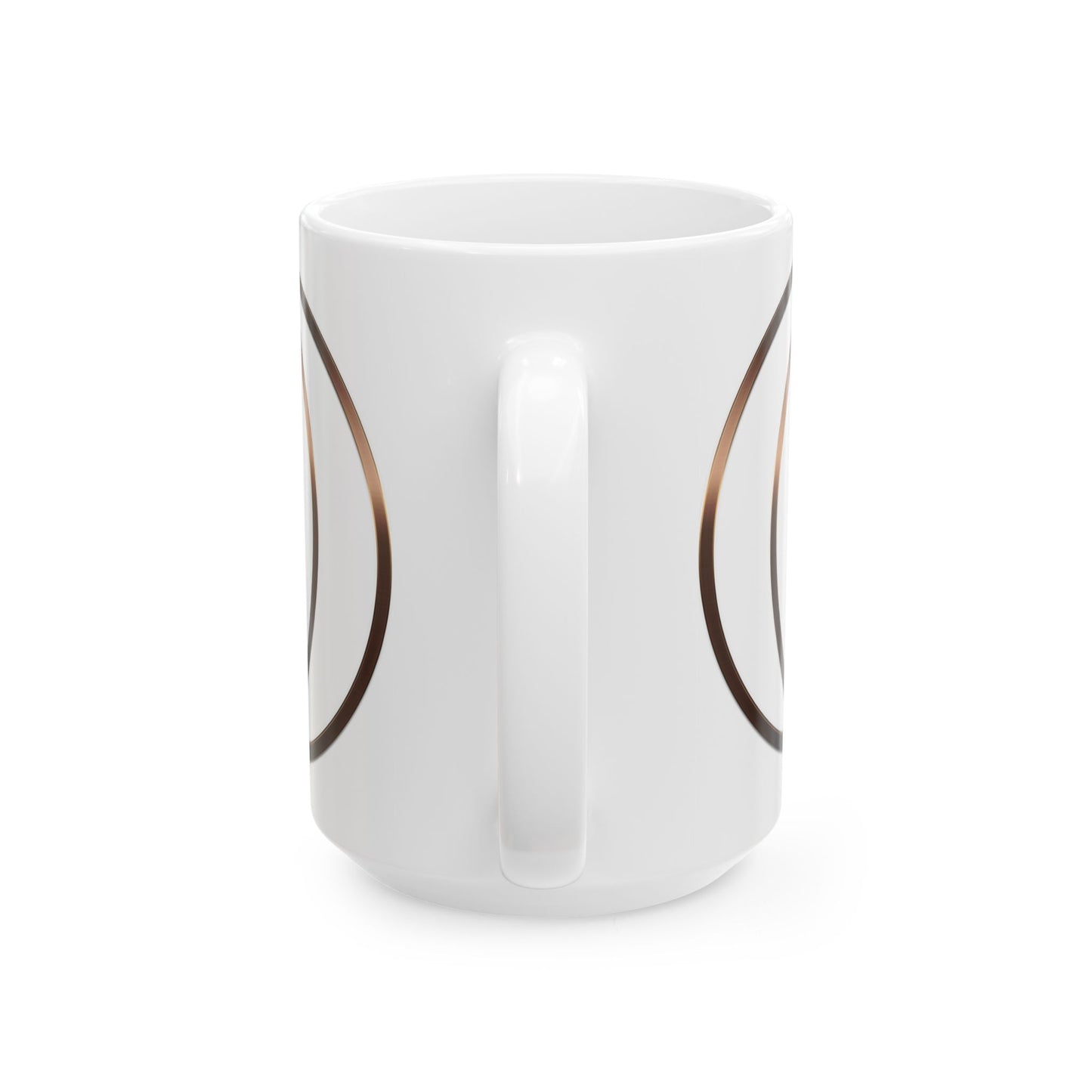 Modern Geometric Ceramic Mug — Bronze Interlocking Circle Pattern (11oz & 15oz)