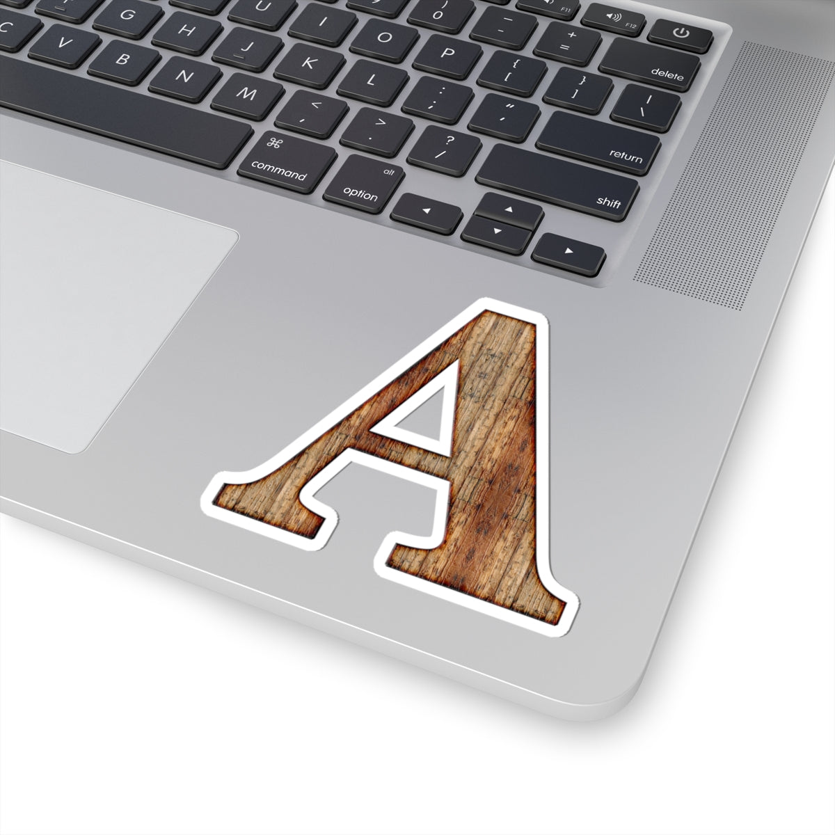 Woodgrain Letter A Kiss-Cut Sticker — Rustic Monogram Laptop Decal