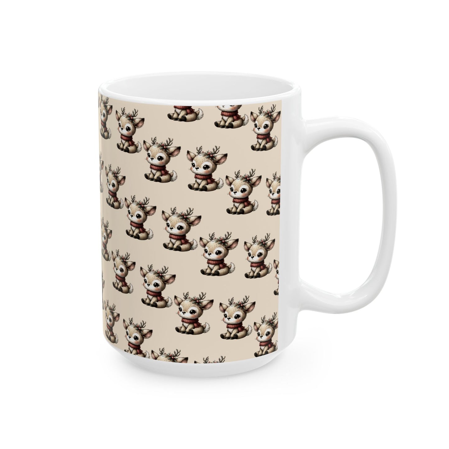Cute Reindeer Pattern Ceramic Mug – Christmas Holiday Coffee Cup (11oz, 15oz)