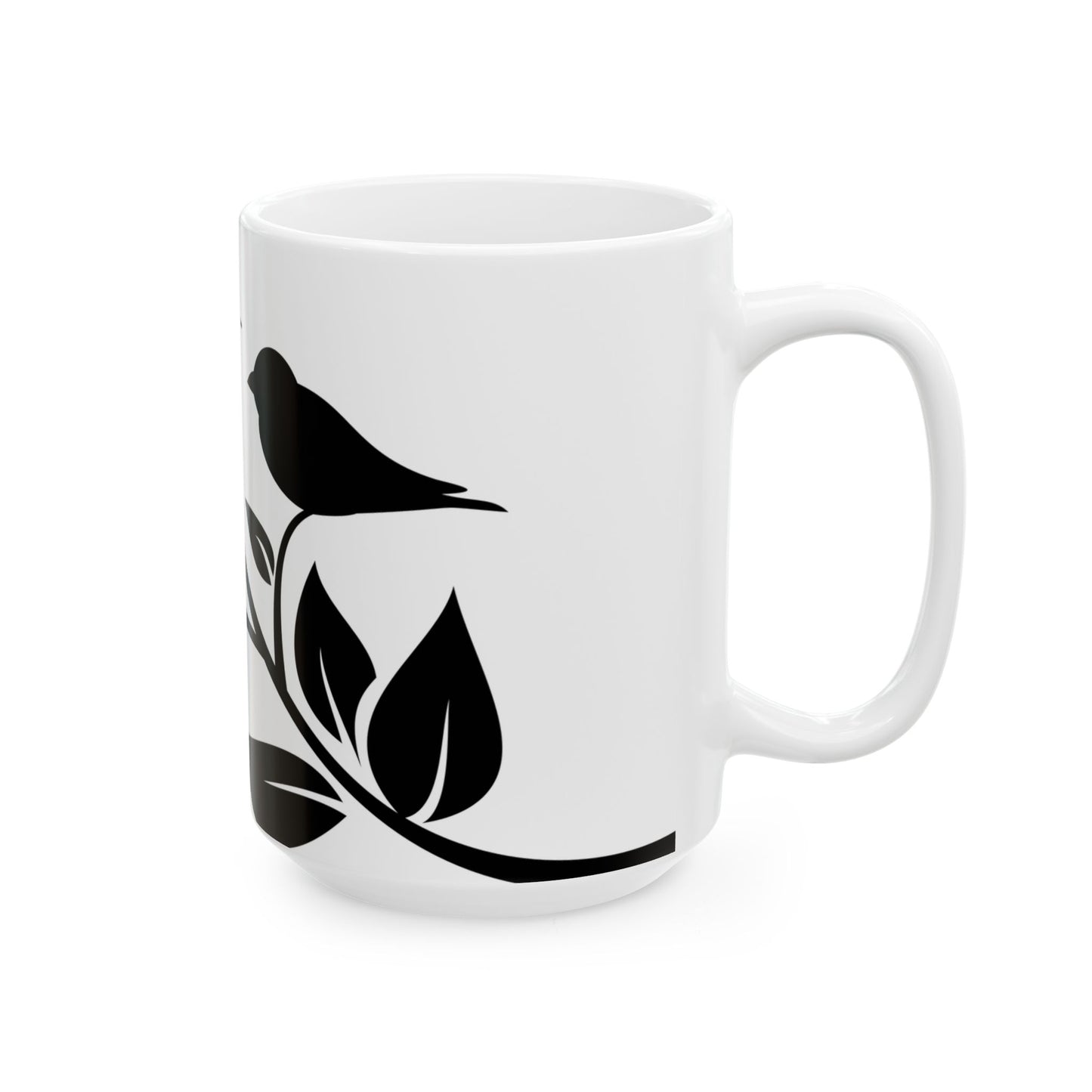 Bird & Branch Ceramic Mug — Black Silhouette Coffee Cup (11oz, 15oz)