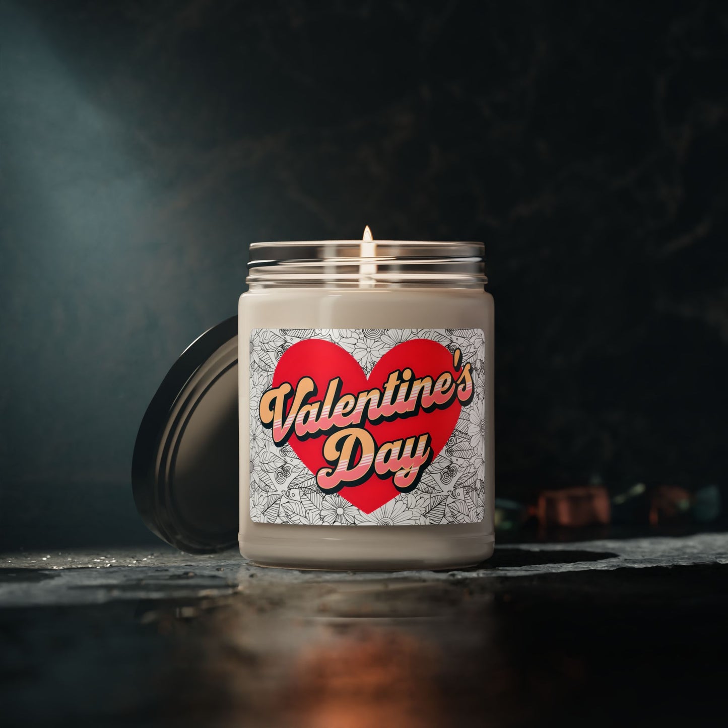 Valentine's Day Soy Candle – 9oz Scented Jar (Romantic Floral Heart)
