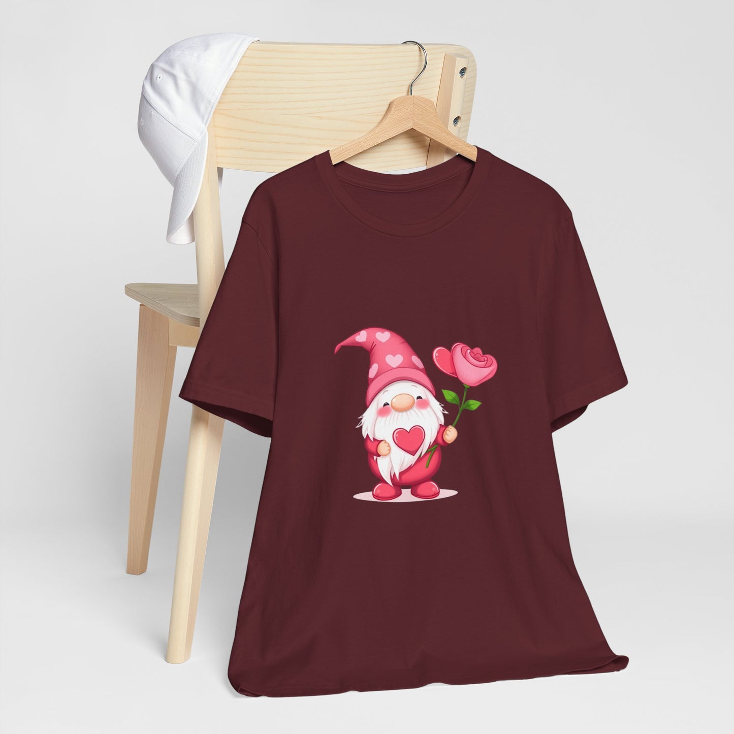 Valentine Gnome T‑Shirt — Cute Pink Gnome Holding Rose Tee