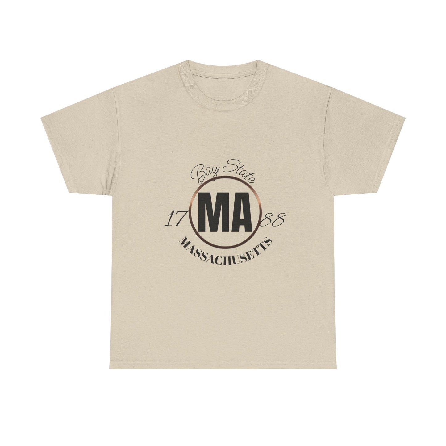 Unisex Heavy Cotton Tee with Massachusetts Design, Casual Wear, Gift for Him/Her, Travel Souvenir, Vintage Style