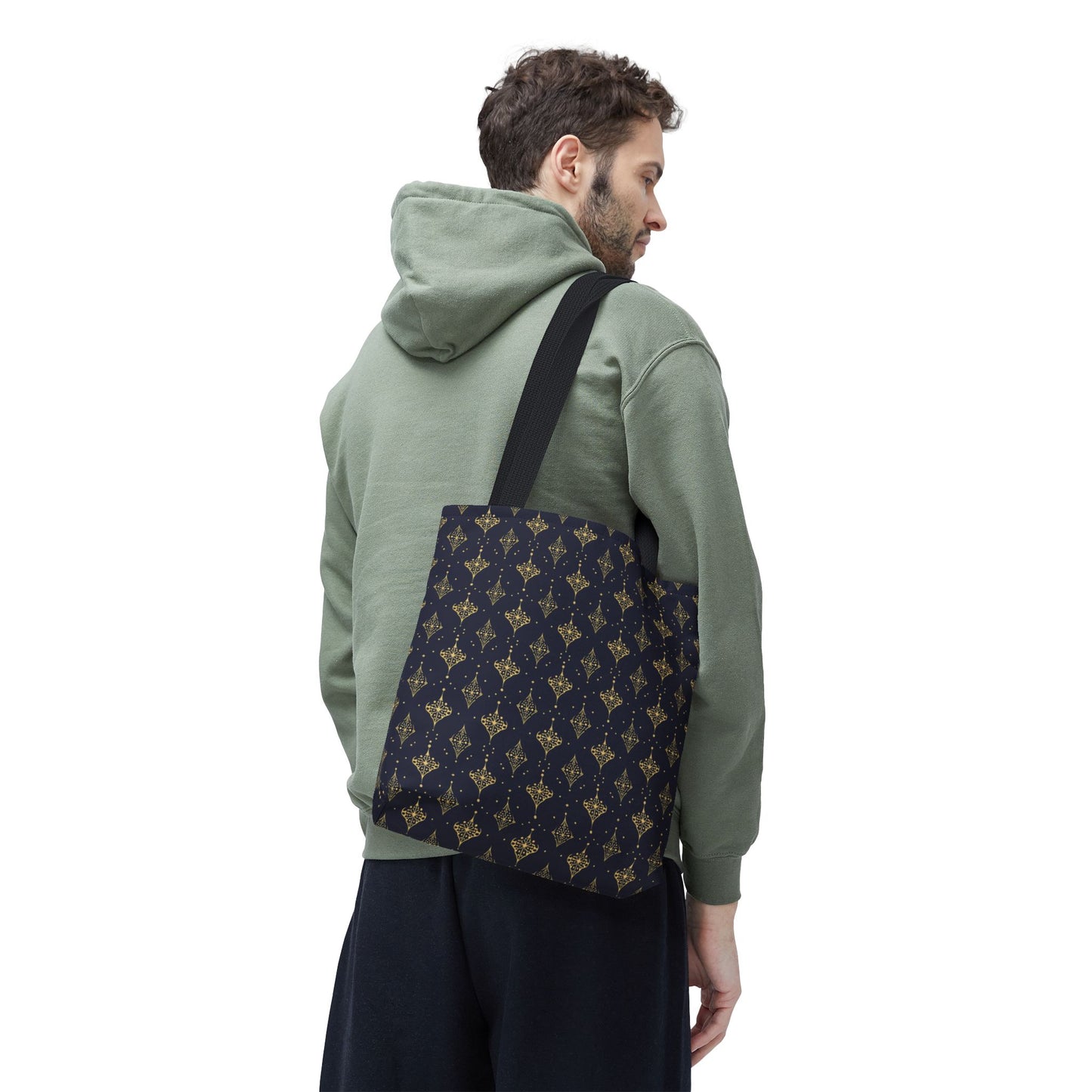 Navy & Gold Art Deco Tote Bag — Elegant Geometric Pattern All-Over Print