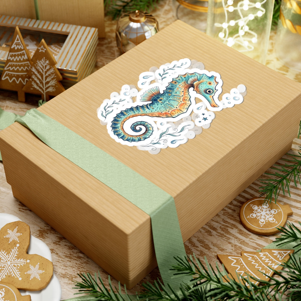 Seahorse Kiss-Cut Sticker — Watercolor Ocean Marine Decal for Laptops & Water Bottles