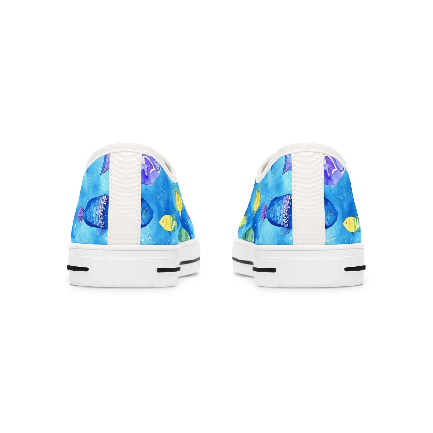 Low Top Sneakers — Blue Tropical Fish Print Canvas Shoes