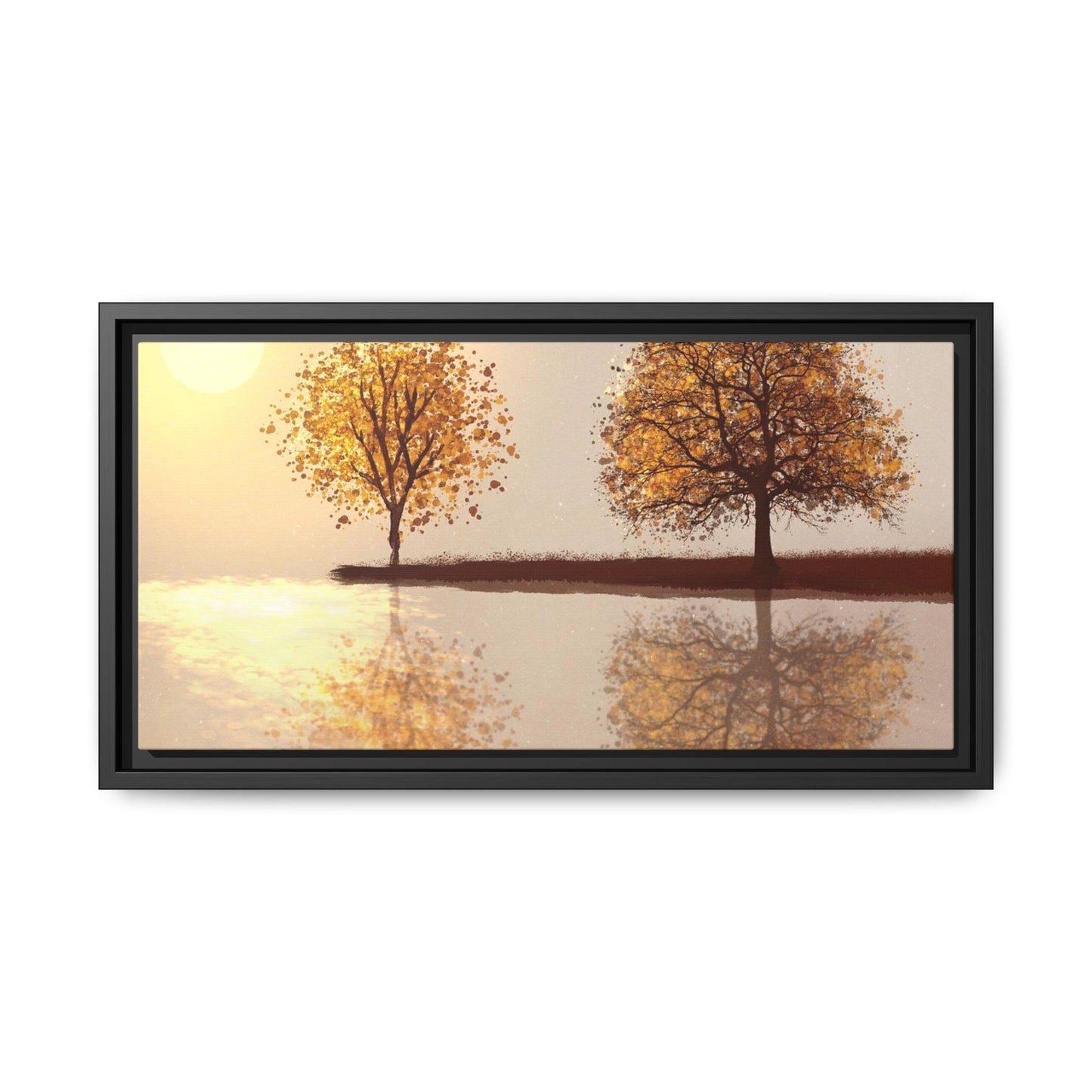 Framed Matte Canvas Wall Art — Golden Autumn Trees Reflection