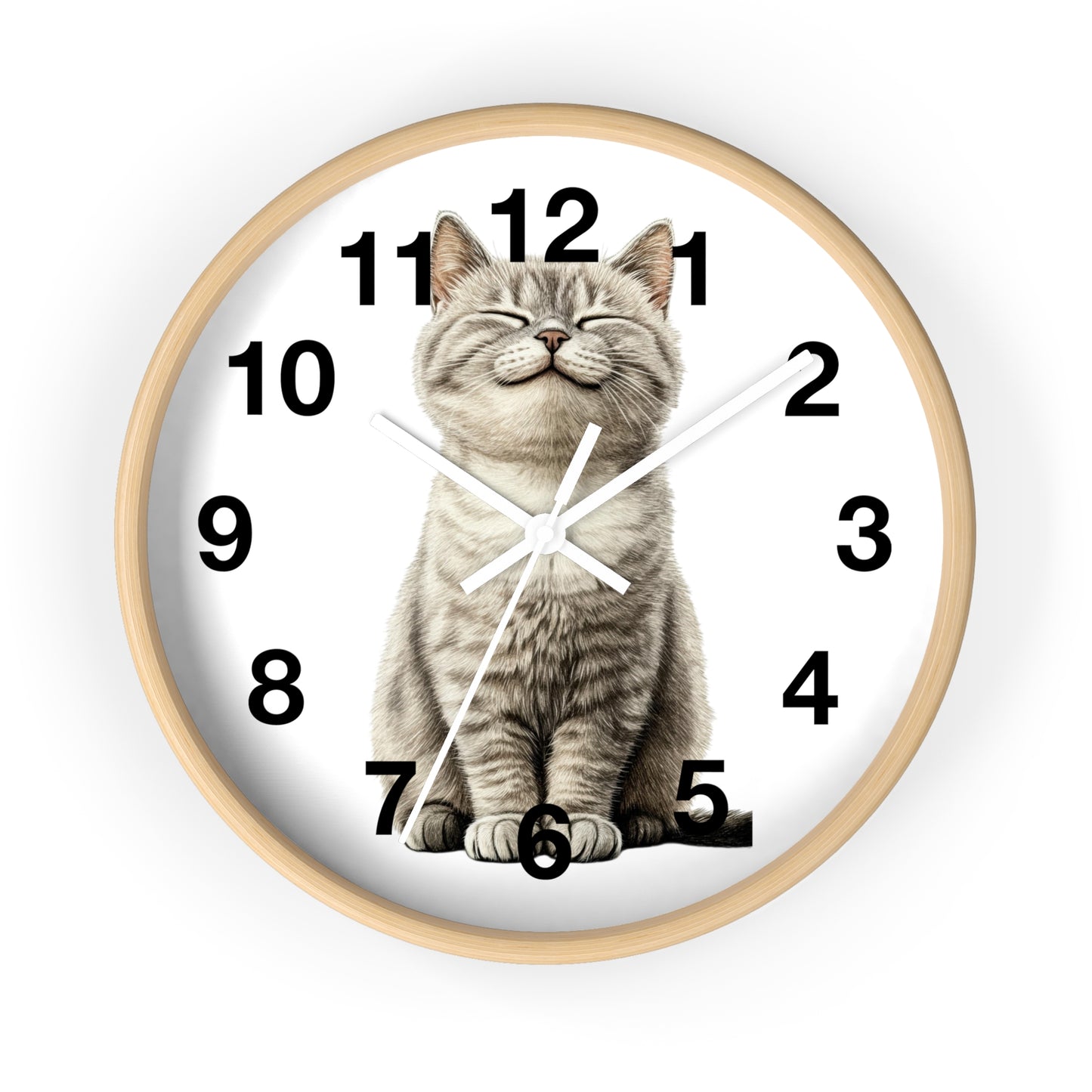 Smiling Tabby Cat Wall Clock — Cute Kitten Home Decor Clock