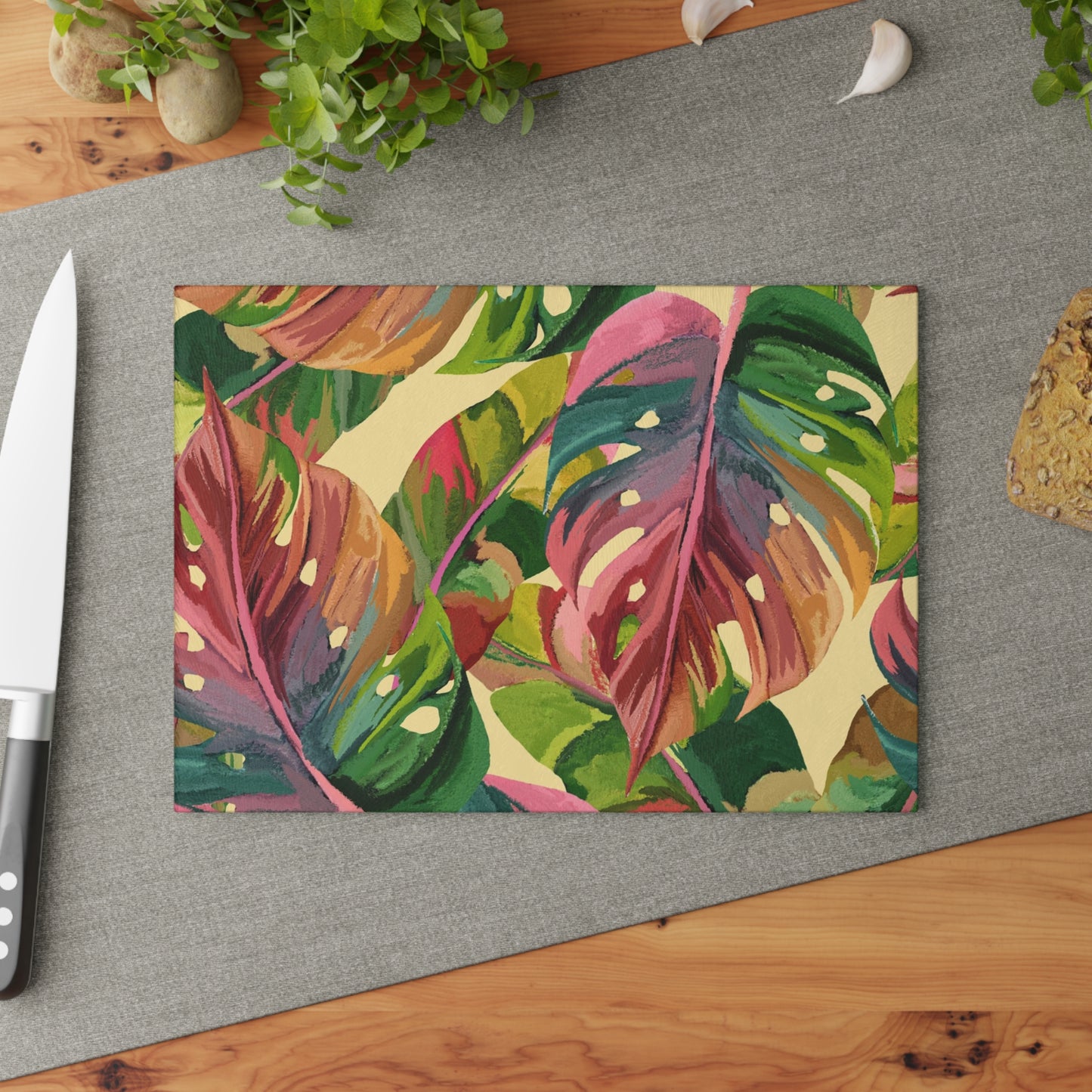 Tropical Leaf Glass Cutting Board, Kitchen Decor