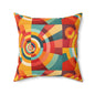 Retro Geometric Throw Pillow — Colorful Mid-Century Modern Accent Cushion