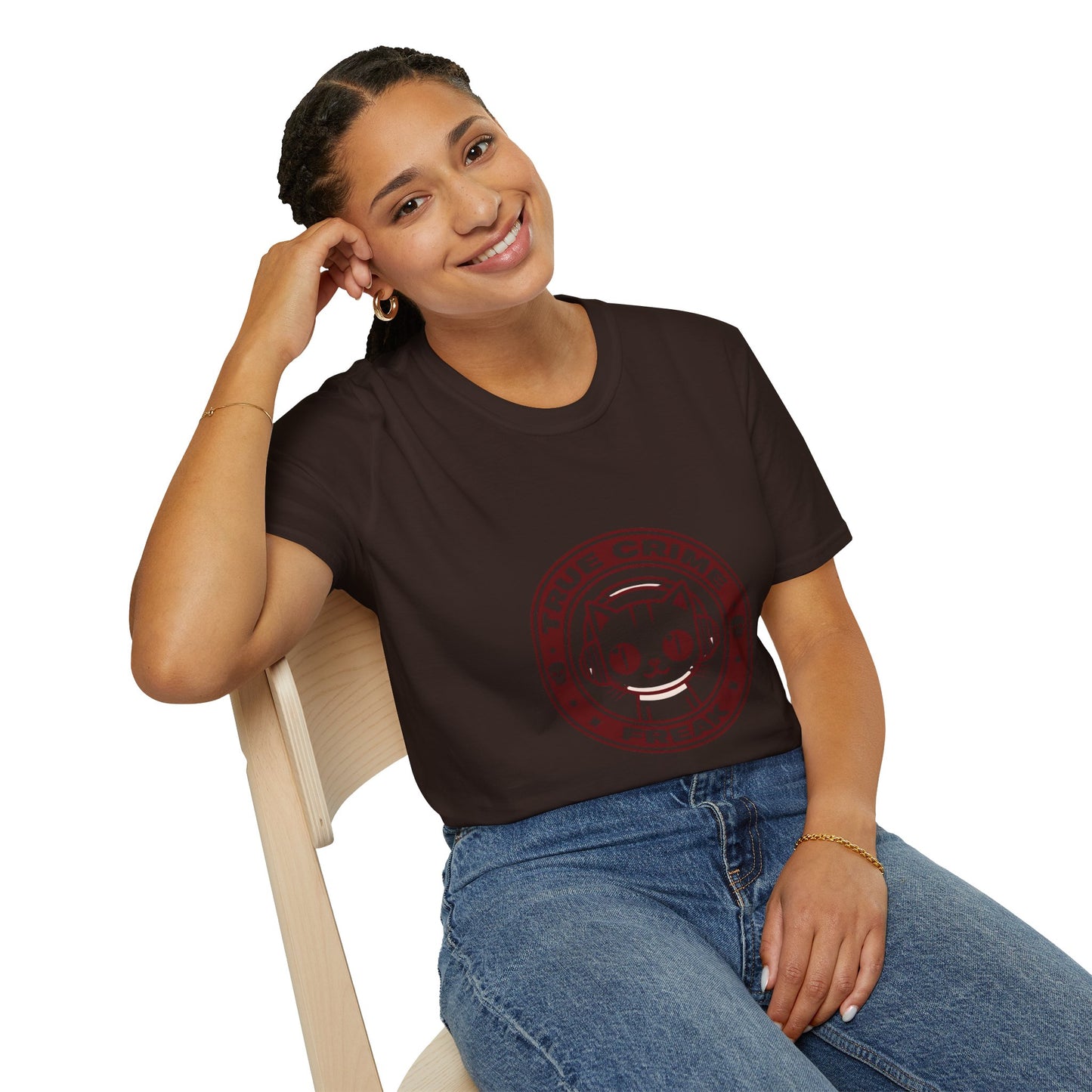 True Crime Freak Cat T-Shirt – Cute Kitty Badge Tee for True Crime Fans