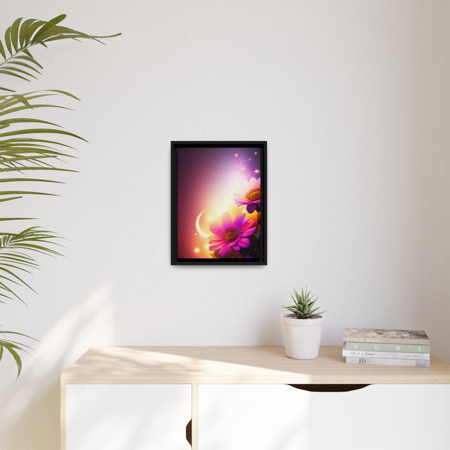 Framed Floral Canvas Art — Pink Daisies Sunset Wall Print