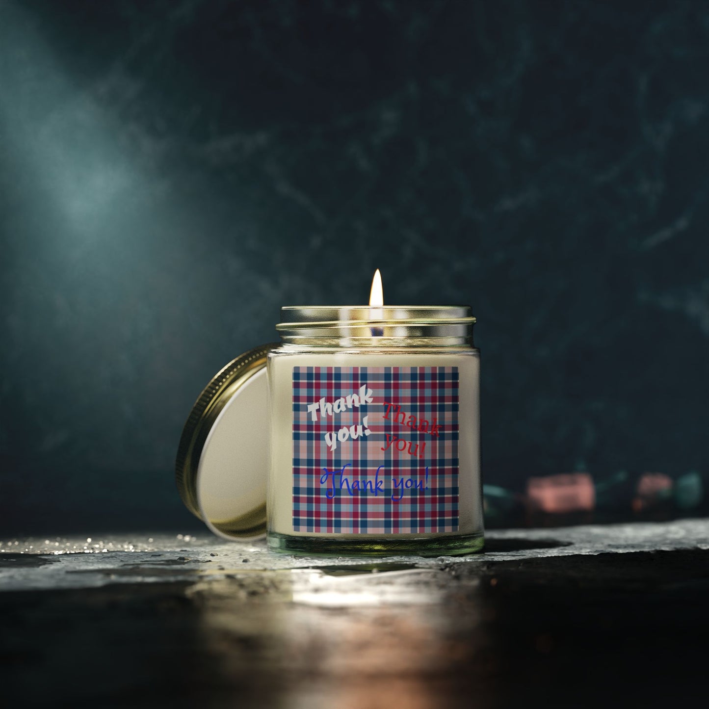 Thank You Plaid Candle — Coconut Apricot Scented Jar (4oz/9oz)