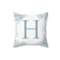 Monogram H Floral Throw Pillow — Blue Initial Accent Cushion