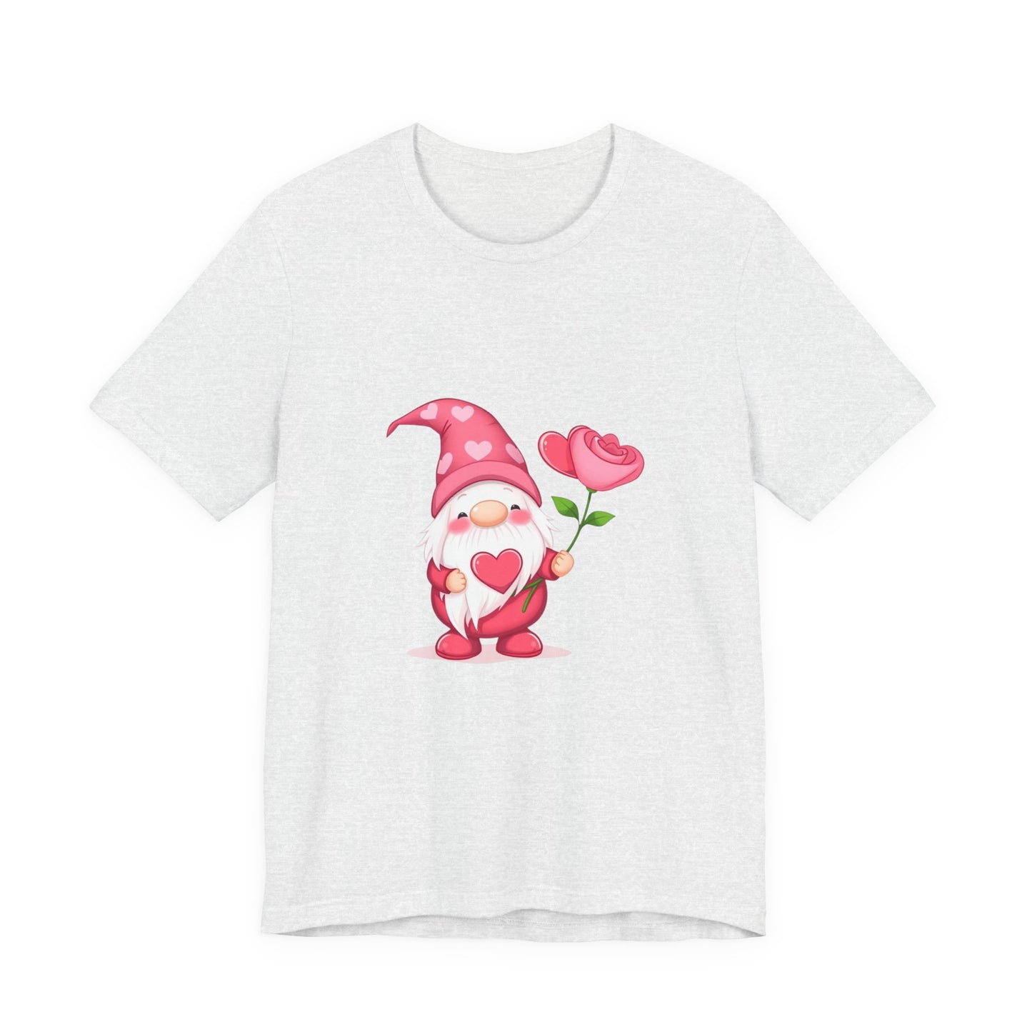 Valentine Gnome T‑Shirt — Cute Pink Gnome Holding Rose Tee