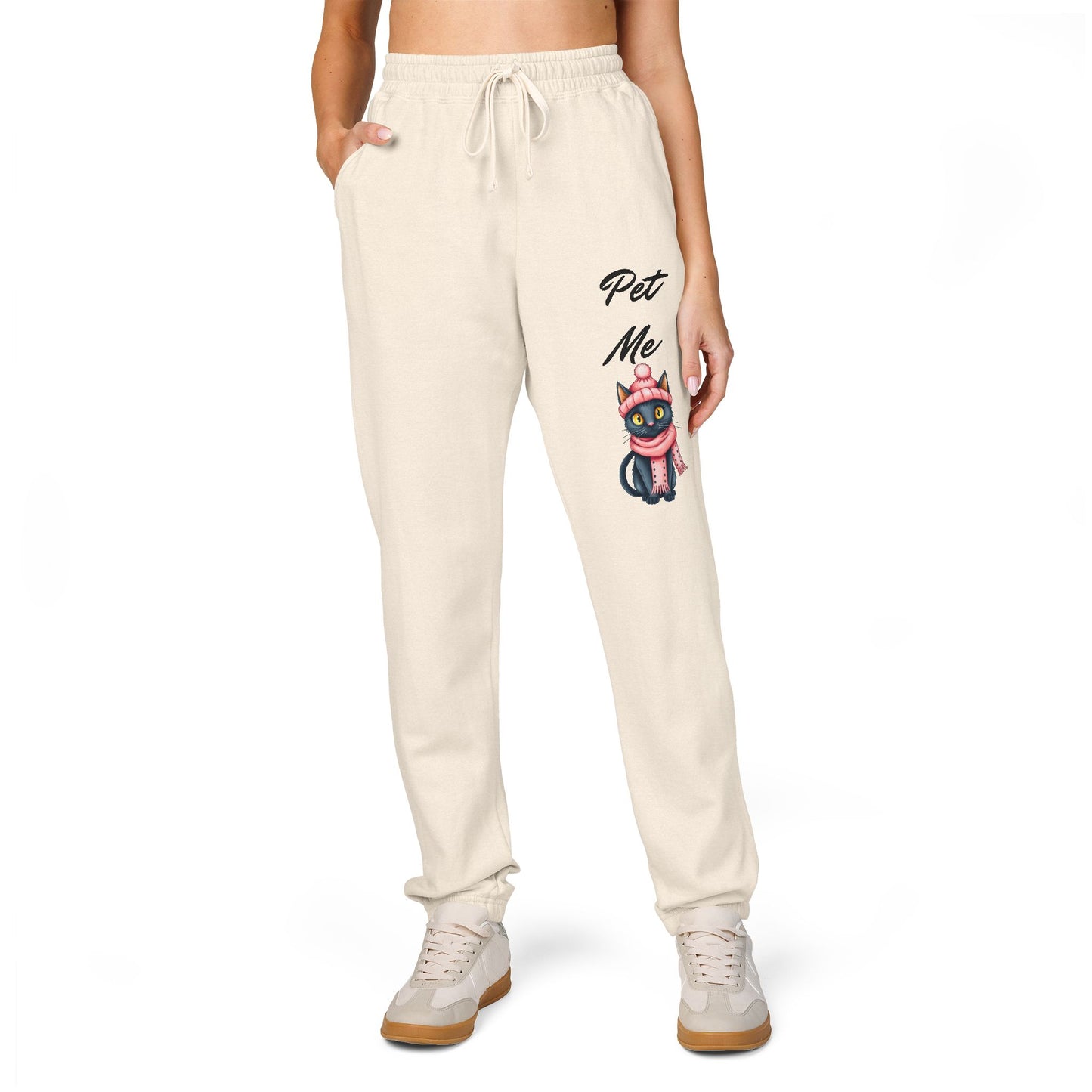 Sweatpants — Colorful Cosmic Cat Graphic "Pet Me" Joggers