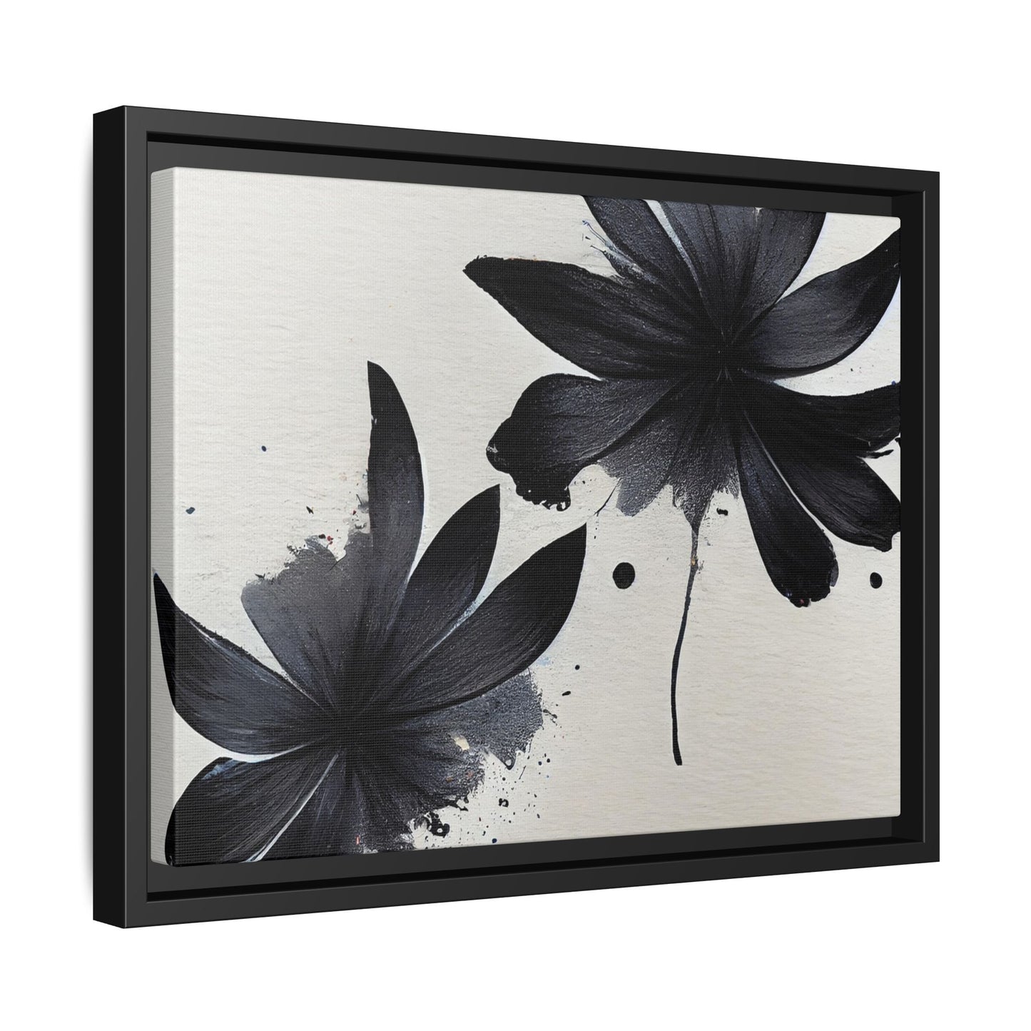 Framed Black Floral Matte Canvas Wall Art — Monochrome Botanical Print
