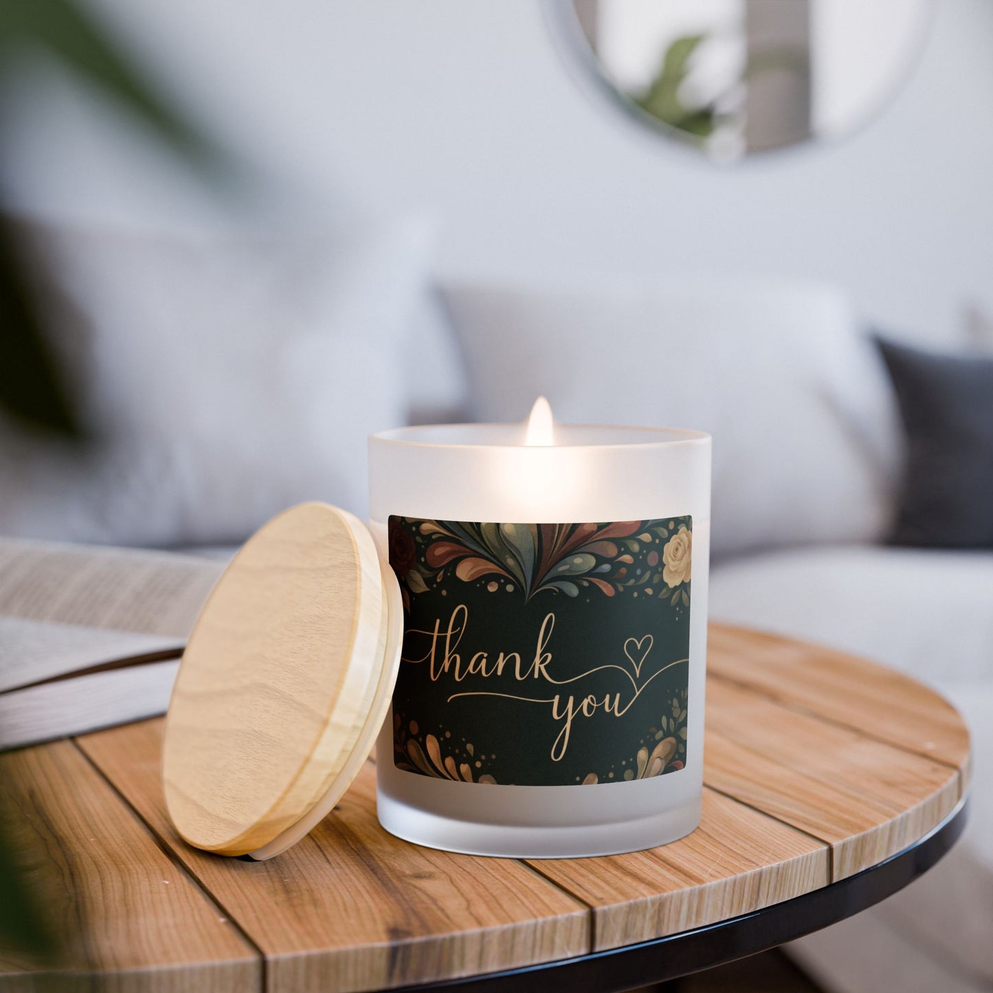 Thank You Frosted Glass Candle – 11oz Floral Gratitude Scented Candle