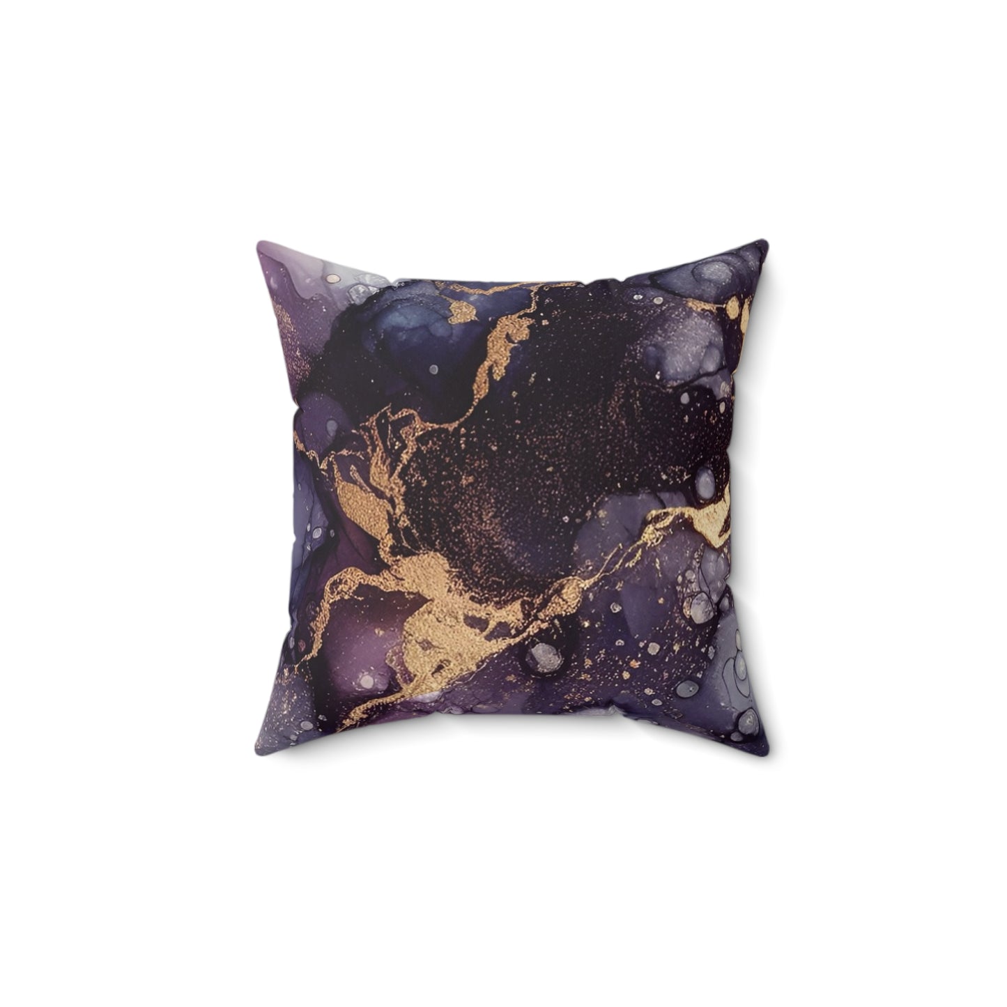 Purple Marble Accent Pillow — Abstract Ink & Gold Veining Decorative Throw Pillow