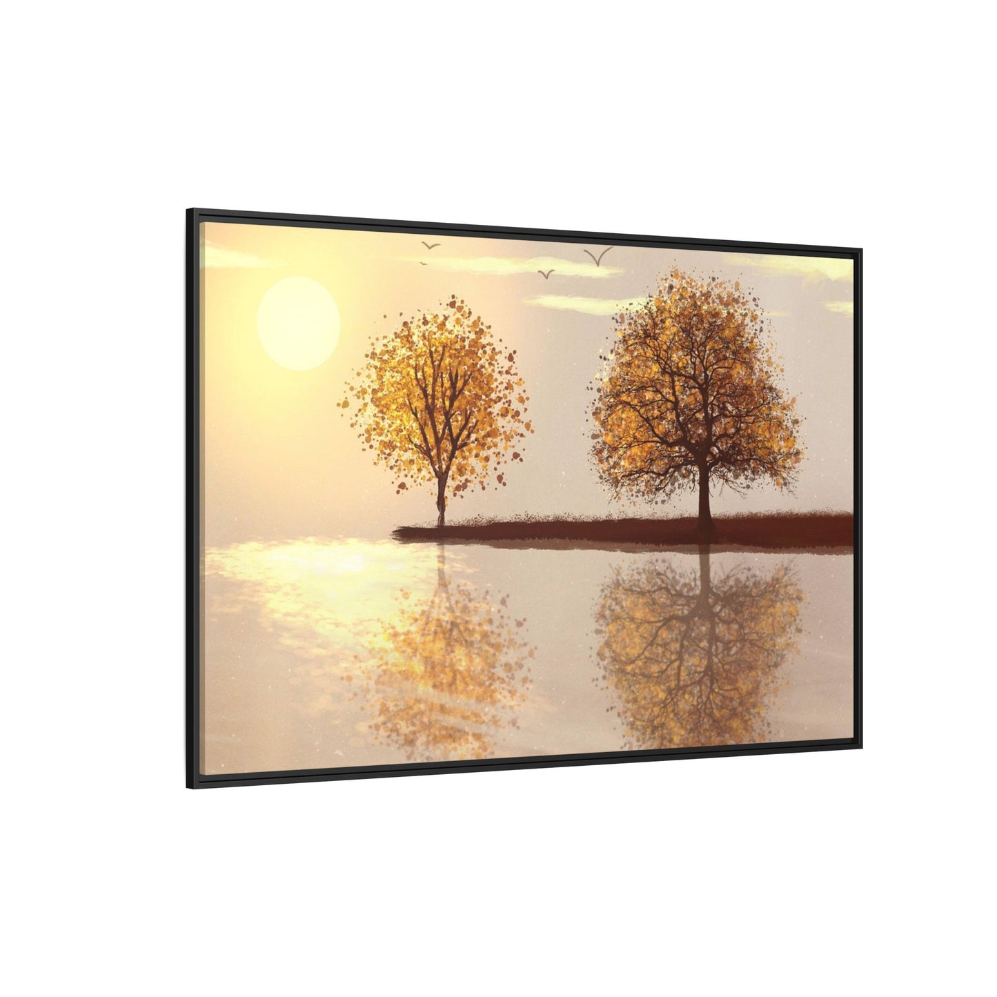 Framed Matte Canvas Wall Art — Golden Autumn Trees Reflection