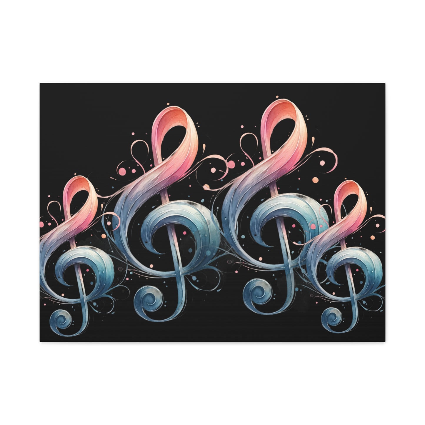 Musical Treble Clef Canvas Wall Art — Pastel Ribbon Notes on Black