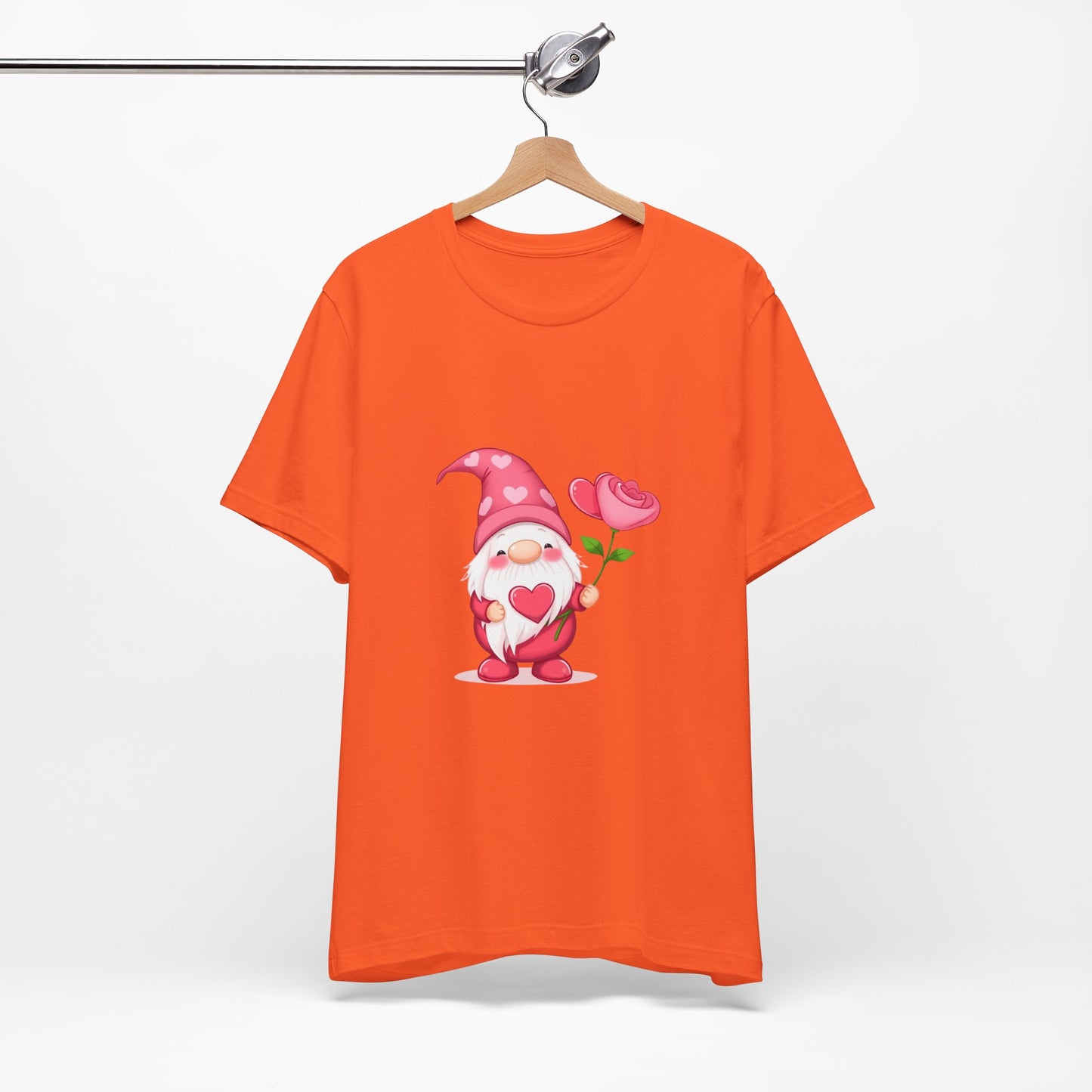 Valentine Gnome T‑Shirt — Cute Pink Gnome Holding Rose Tee