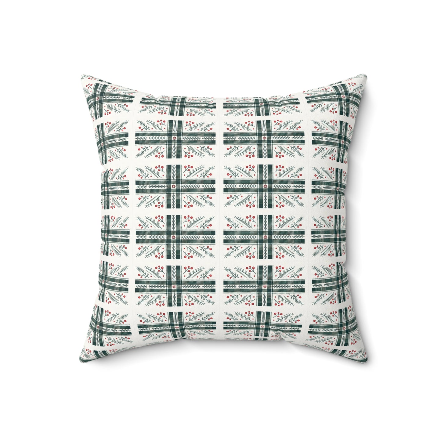 Holiday Plaid Pine & Berry Decorative Pillow
