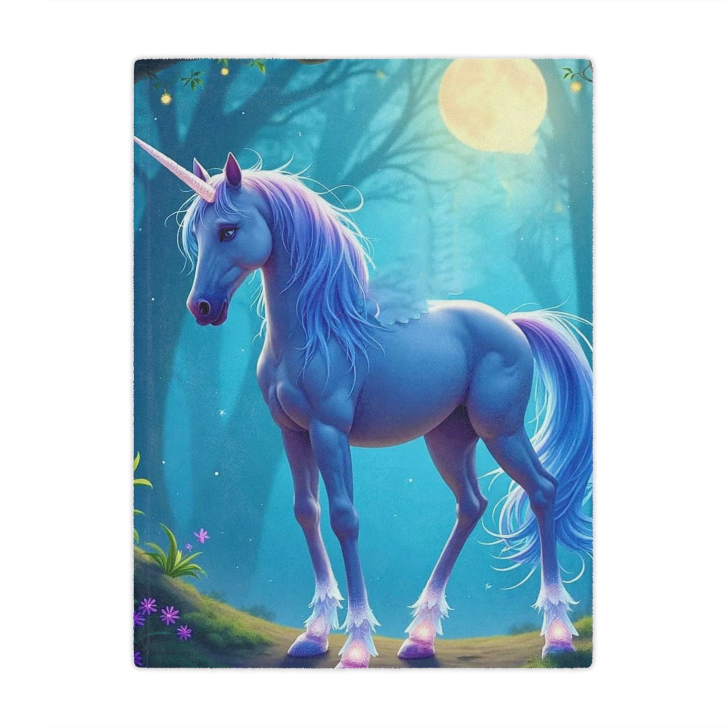 Enchanted Blue Unicorn Minky Blanket — Soft Magical Fantasy Throw for Kids & Teens