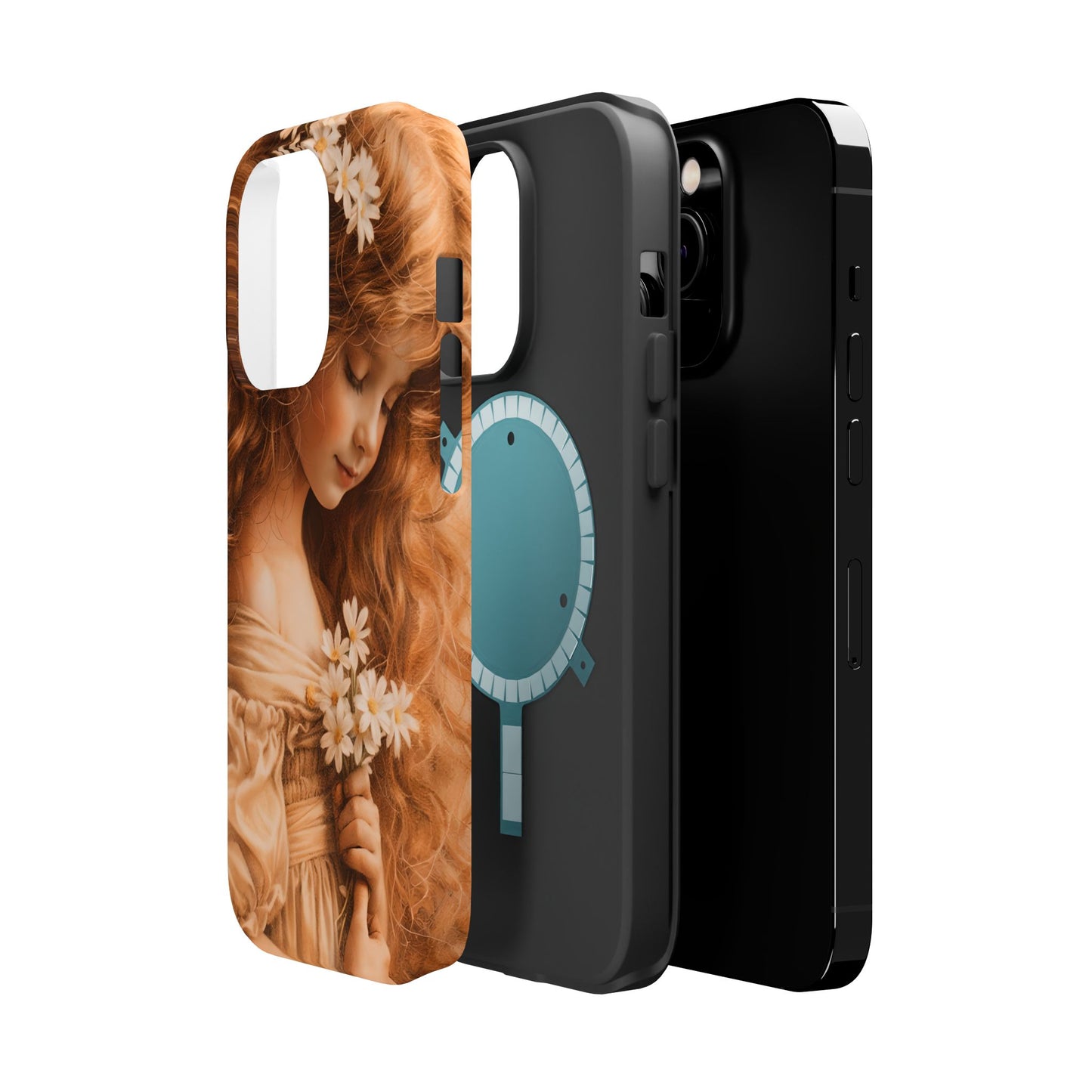 Vintage Floral Girl Magnetic Impact Phone Case — Protective iPhone Cover with Sepia Art