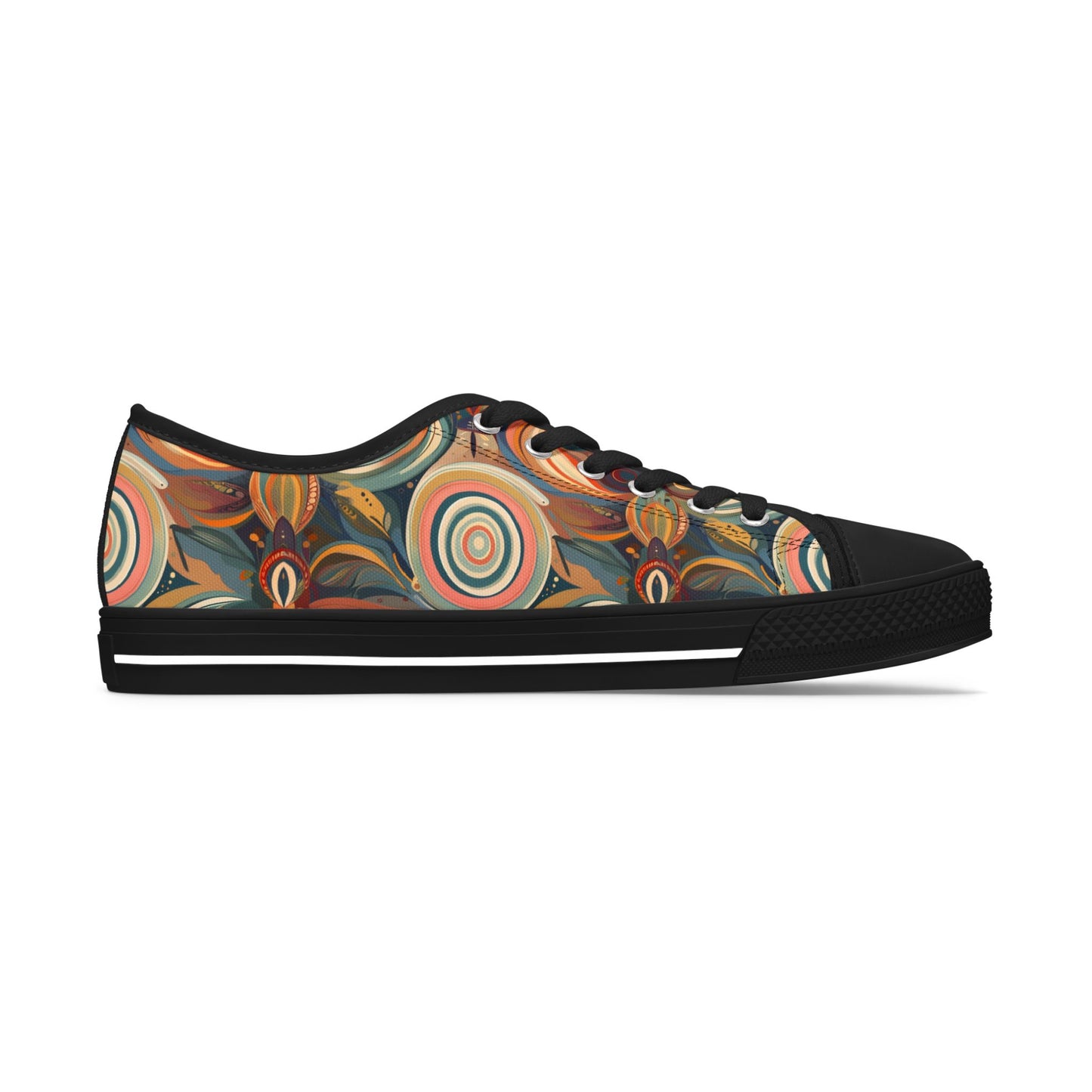 Low Top Sneakers — Retro Boho Circular Pattern Canvas Shoes