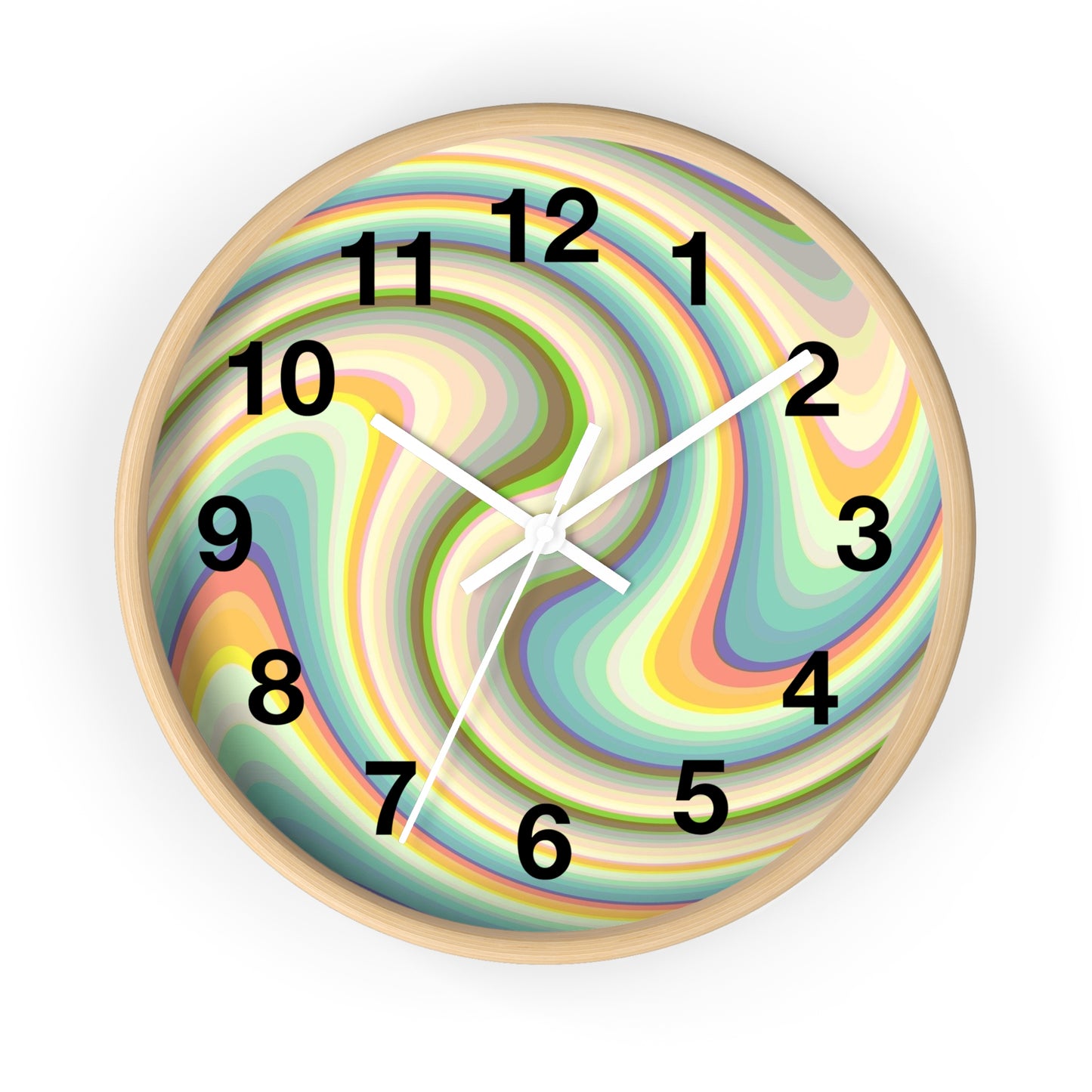 Swirl Pastel Wall Clock — Retro Psychedelic Timepiece for Home Decor