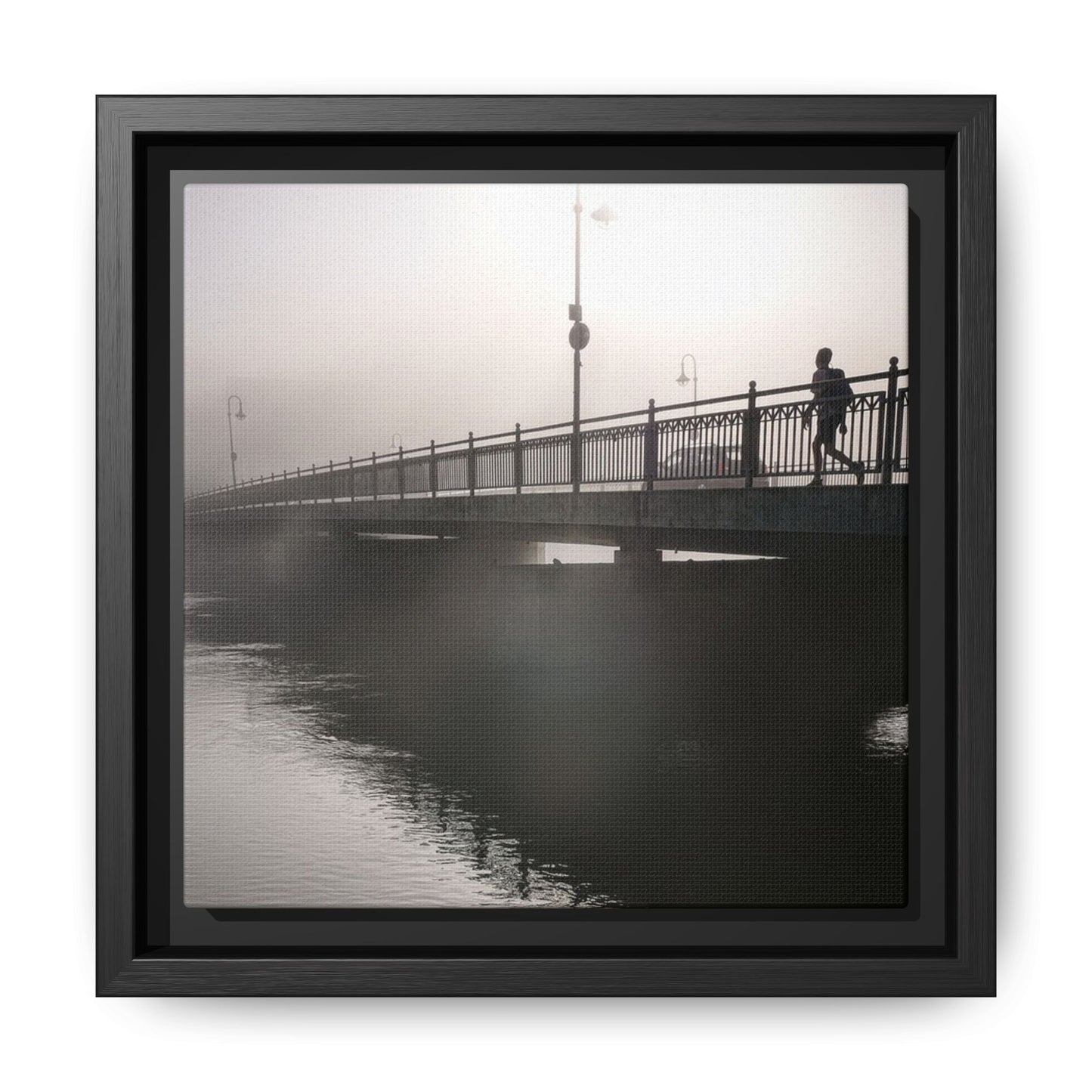 Framed Matte Canvas - Foggy Bridge Black & White Photography