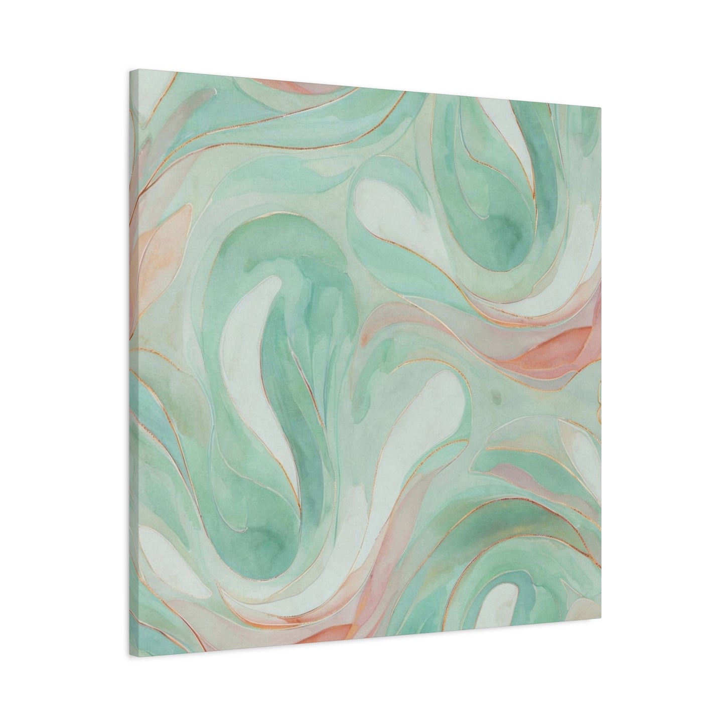 Abstract Green Marble Canvas Print — Teal & Coral Swirl Wall Art