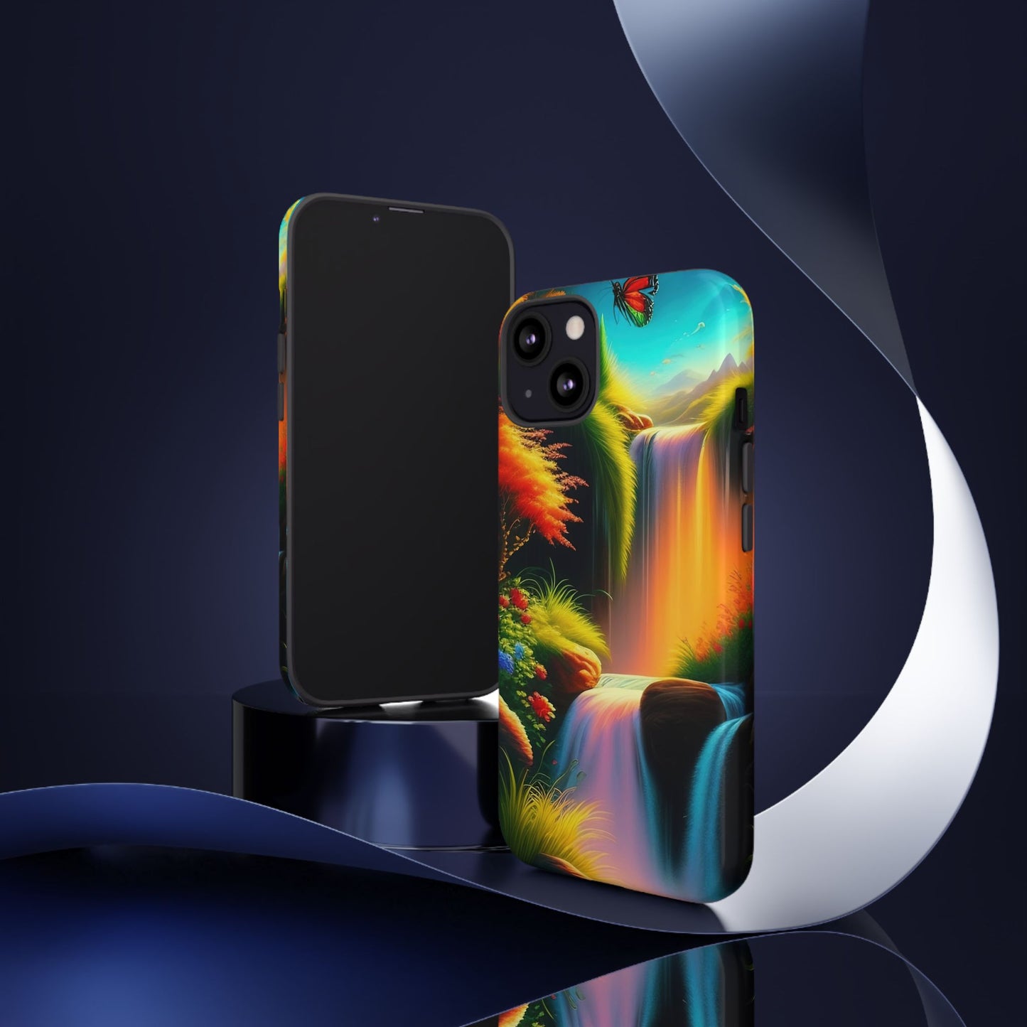 Phone Case - Vibrant Waterfall Landscape with Butterfly | Colorful Nature Protective Case