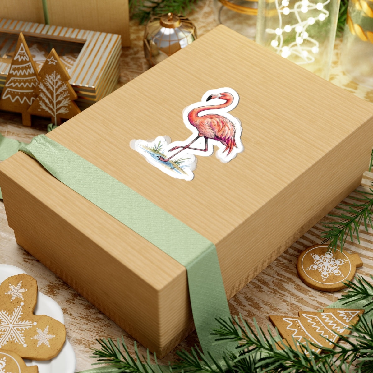 Flamingo Watercolor Sticker — Pink Flamingo Kiss-Cut Decal for Laptops, Water Bottles & Phones