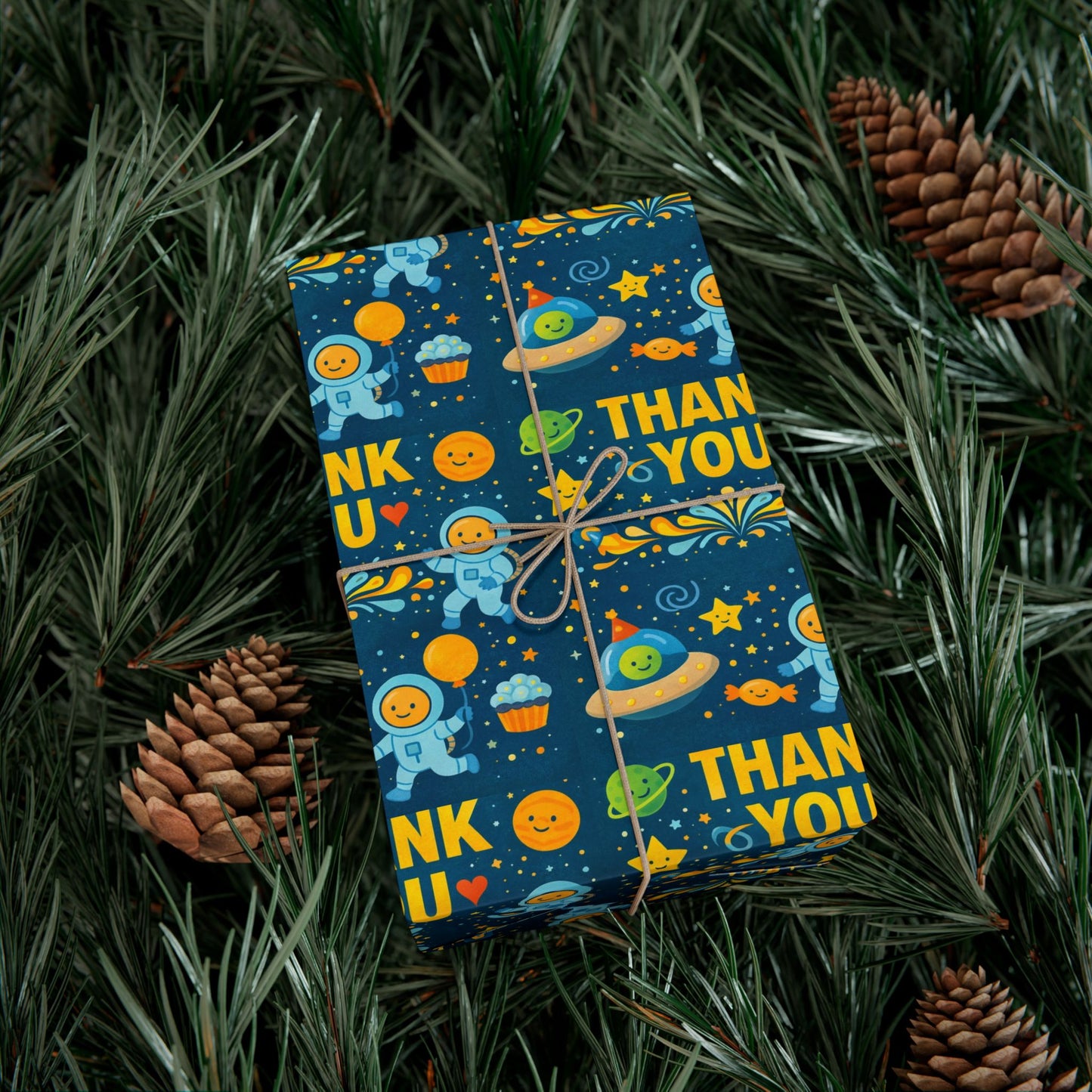 Gift Wrap Paper - 'Thank You' Space Party Pattern (Blue)