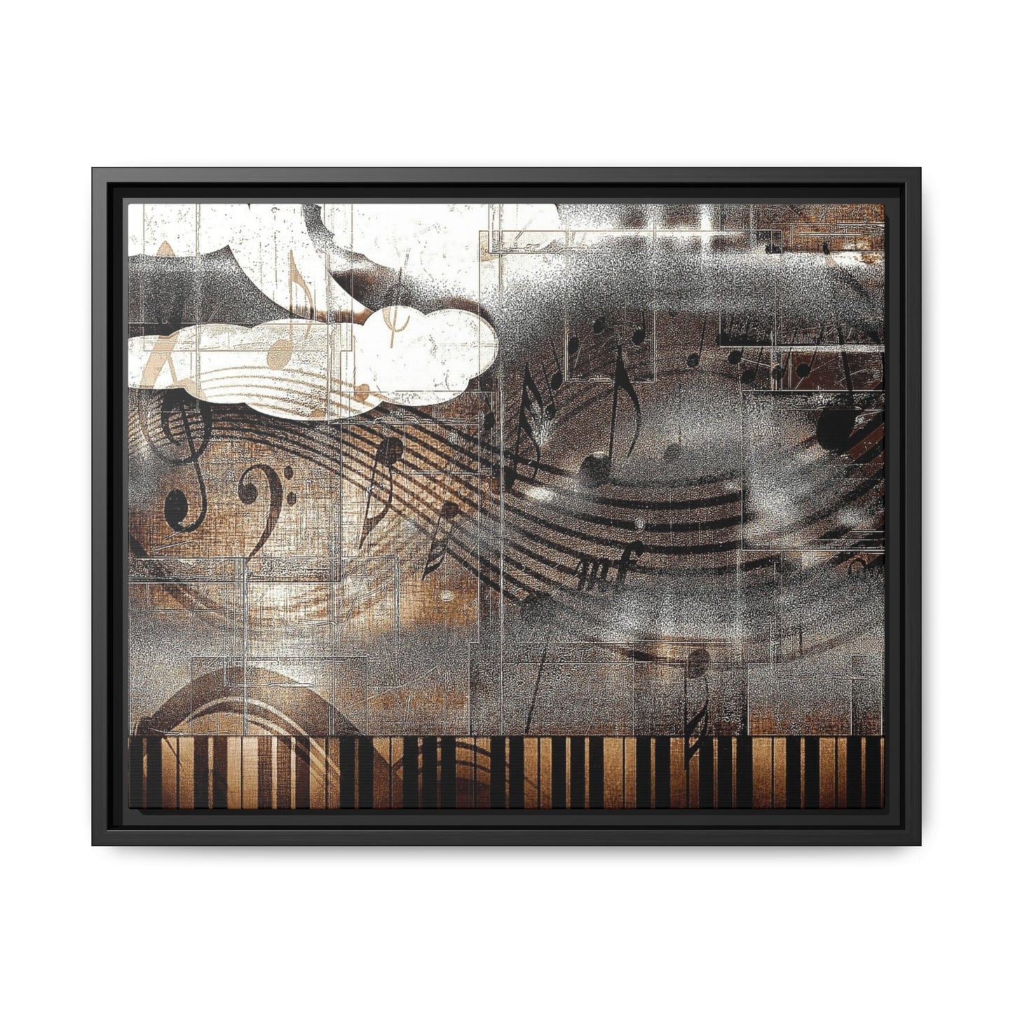 Framed Music Notes Canvas Print — Abstract Vintage Piano & Sheet Music Wall Art