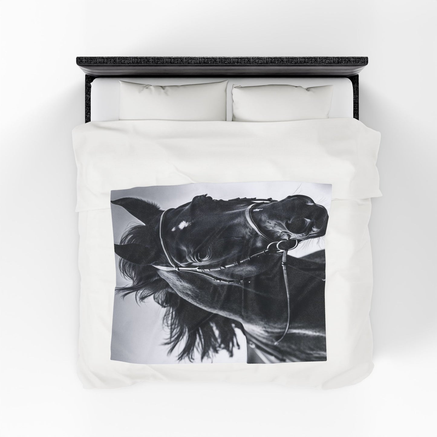 Black Stallion Velveteen Plush Blanket – Photoreal Horse Throw for Equestrian Fans