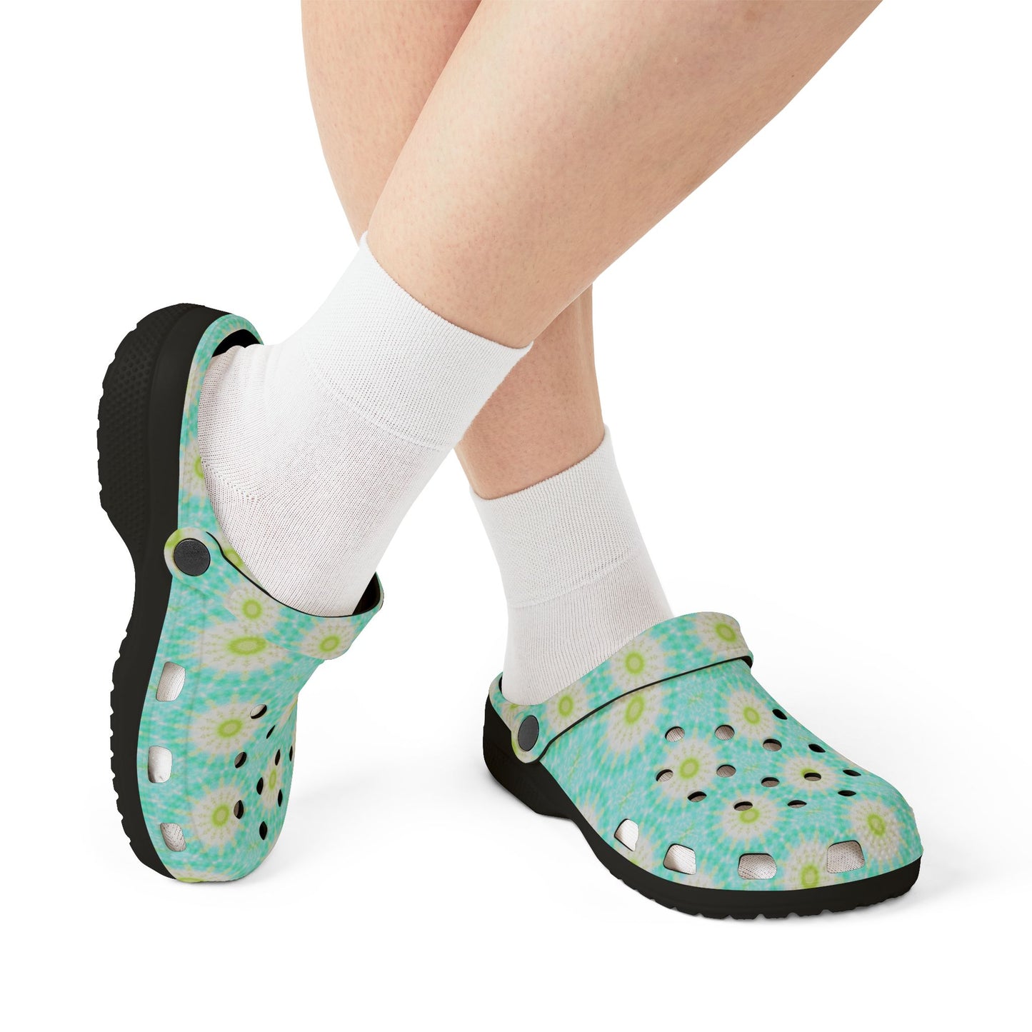 Aqua Daisy EVA Foam Clogs — Lightweight Floral Garden Shoes