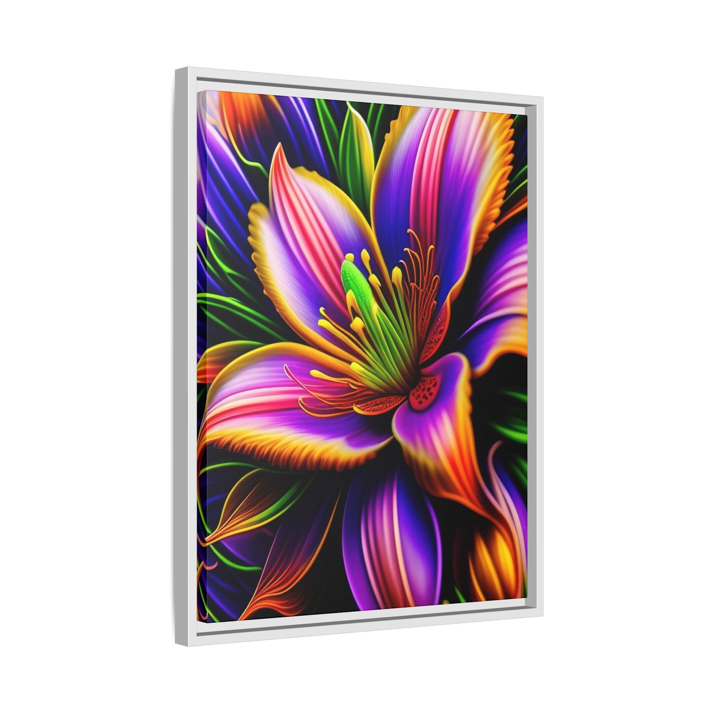 Vibrant Neon Floral Matte Canvas Print — Framed Wall Art
