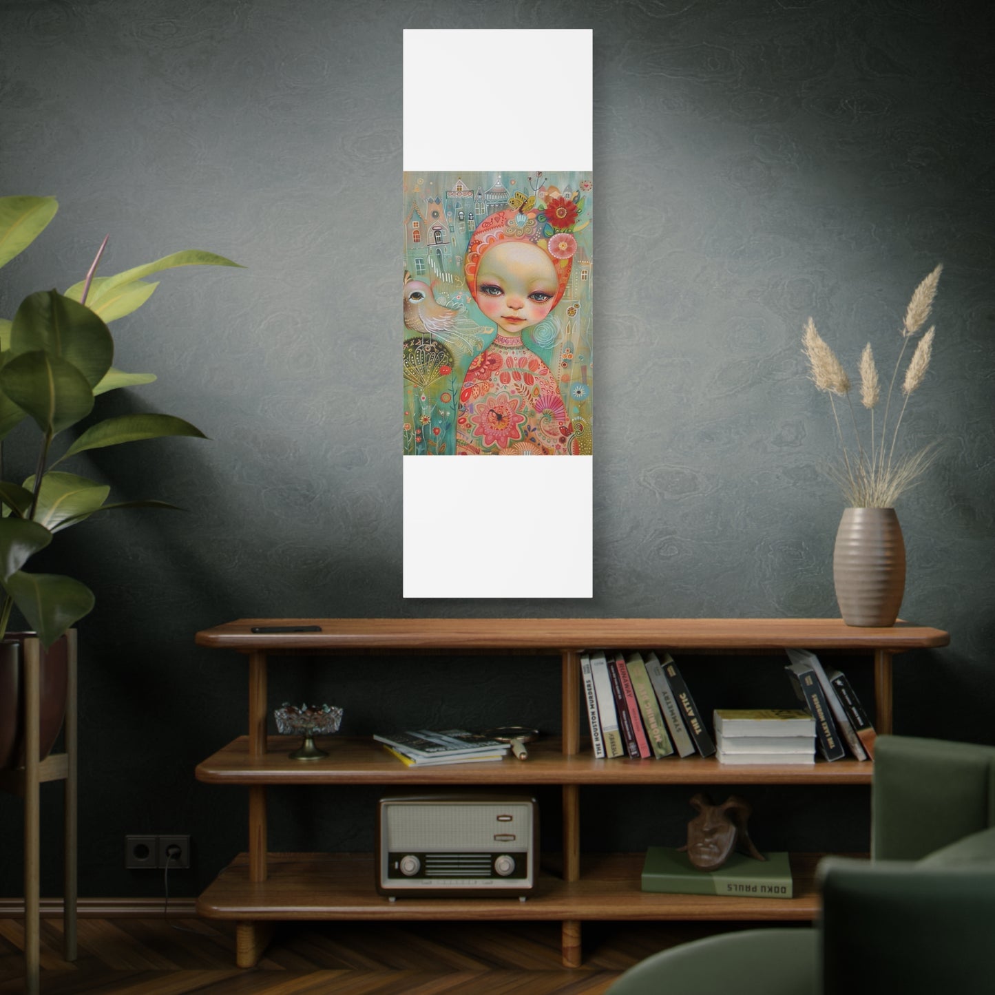 Whimsical Girl & Bird Matte Canvas Wall Art — Stretched Decorative Painting