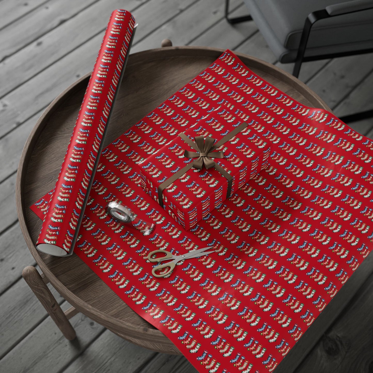 Holiday Candy Cane Wrapping Paper Roll — Red Patterned Gift Wrap