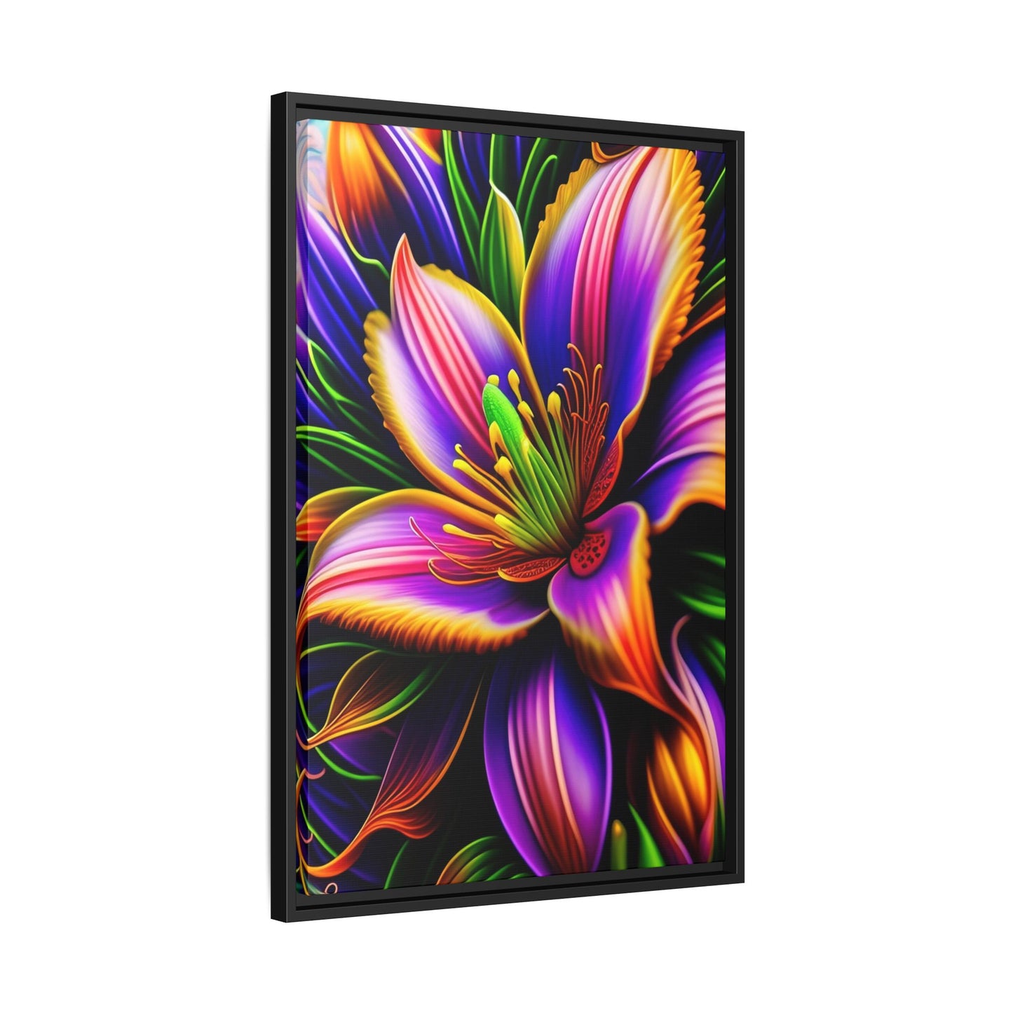 Vibrant Neon Floral Matte Canvas Print — Framed Wall Art